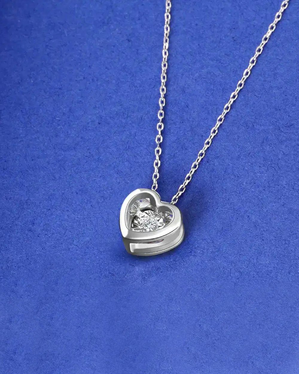 DANIEL CLIFFORD Herzkette Silber größenverstellbare Kristall Silberkette, 45cm 925 - Herz-Anhänger Halskette Damen 'Corina' Moissanit, 40cm Herzform