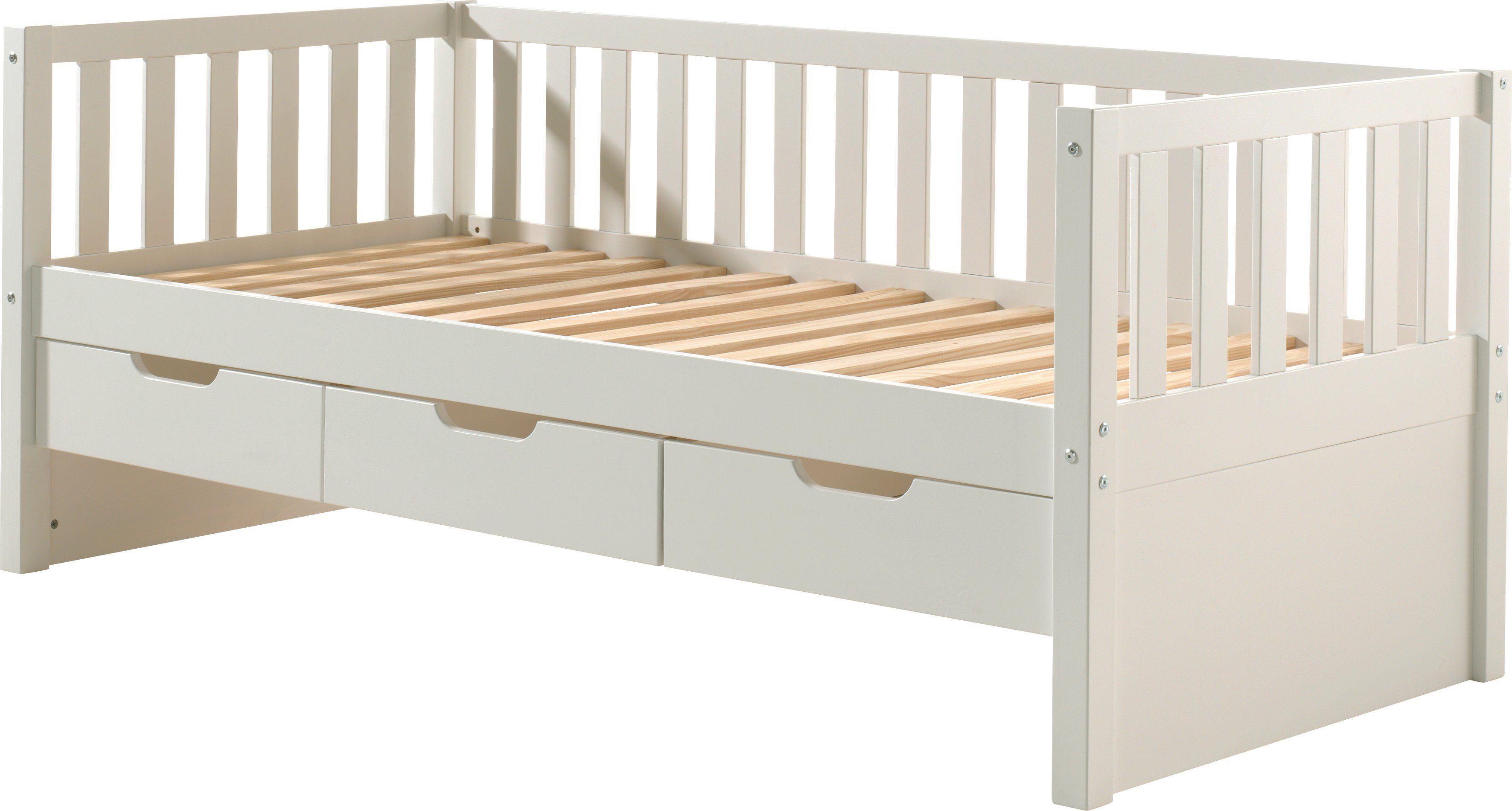 Vipack Einzelbett, Sprossenumrandung, Liegefläche 90x200 in Pine Weiß Milky cm, oder