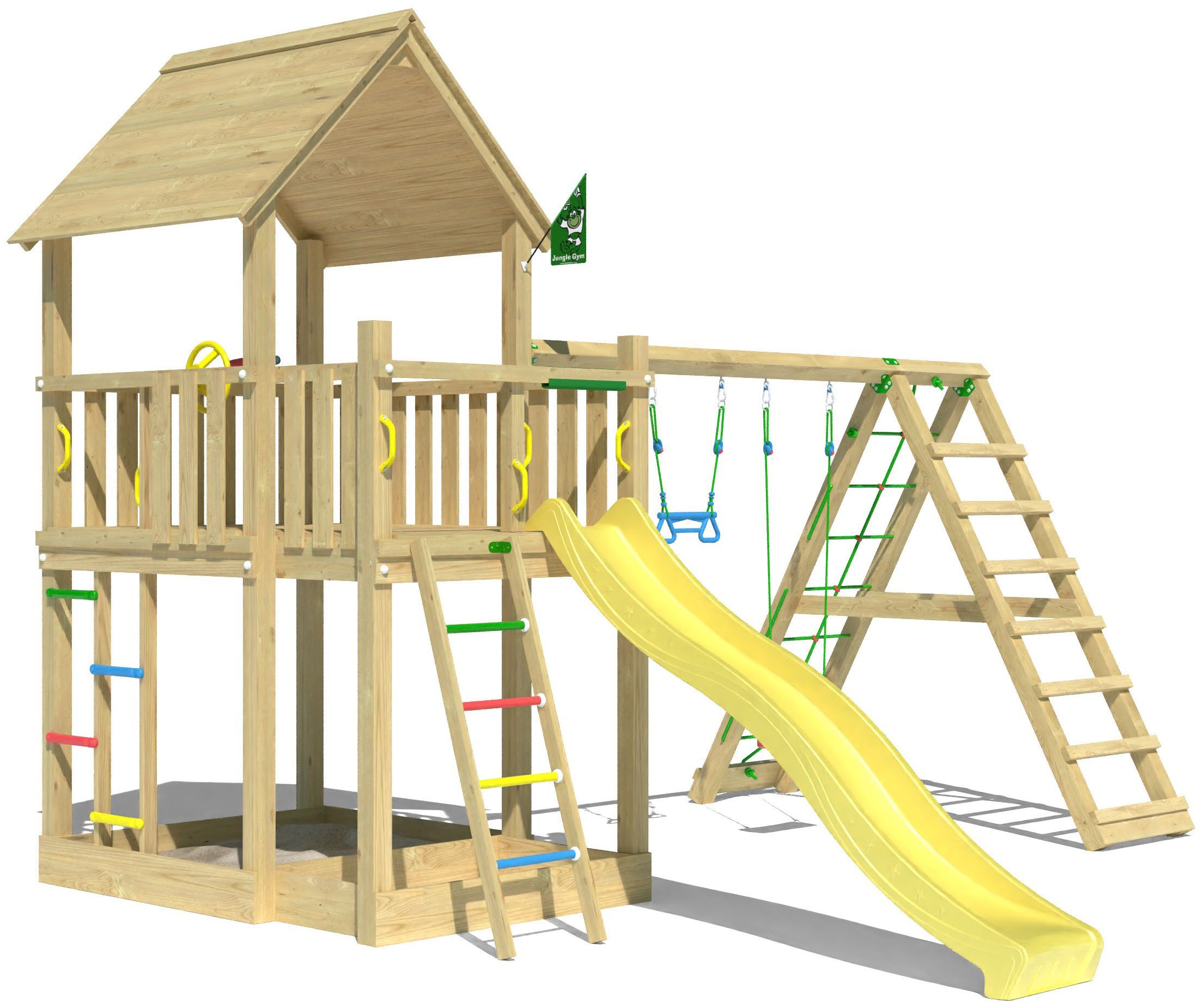 Jungle Gym Spielturm Majesty, Spielanlage mit Schaukel, Kletterbock und Rutsche mit Wasseranschluss