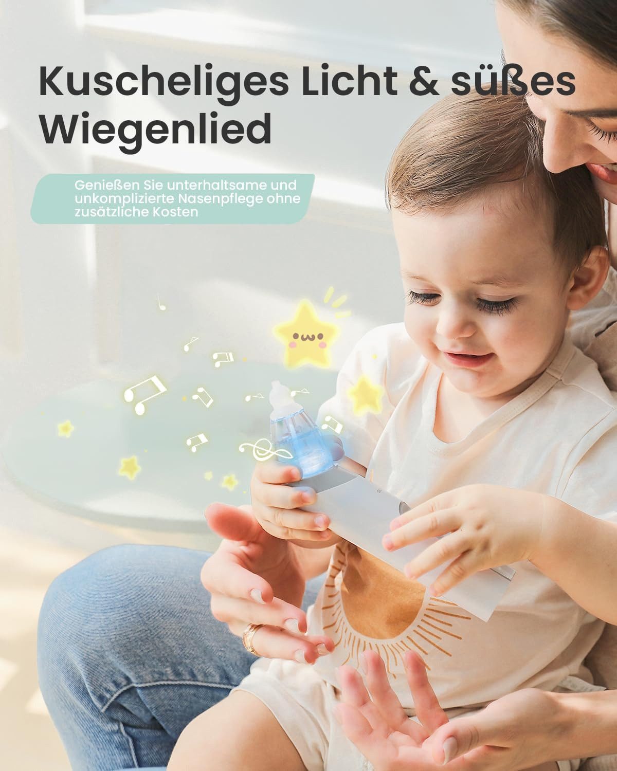 TUWENA Nasensauger Nasensauger Baby Elektrisch Staubsauger Wiederaufladbar, Musik & Licht, Mit 3 SaugstäRken 3 GrößEn Silikon Tipps