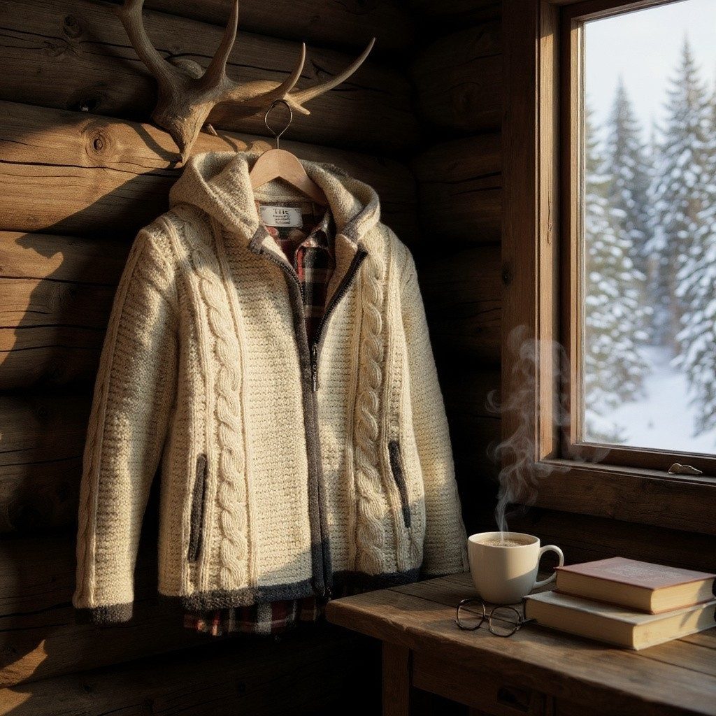 THC Natural Line Strickjacke THC Schafwollstrickjacke 850 weiß (1 Stück, 1-tlg., 1 Stück) abnehmbare Kapuze