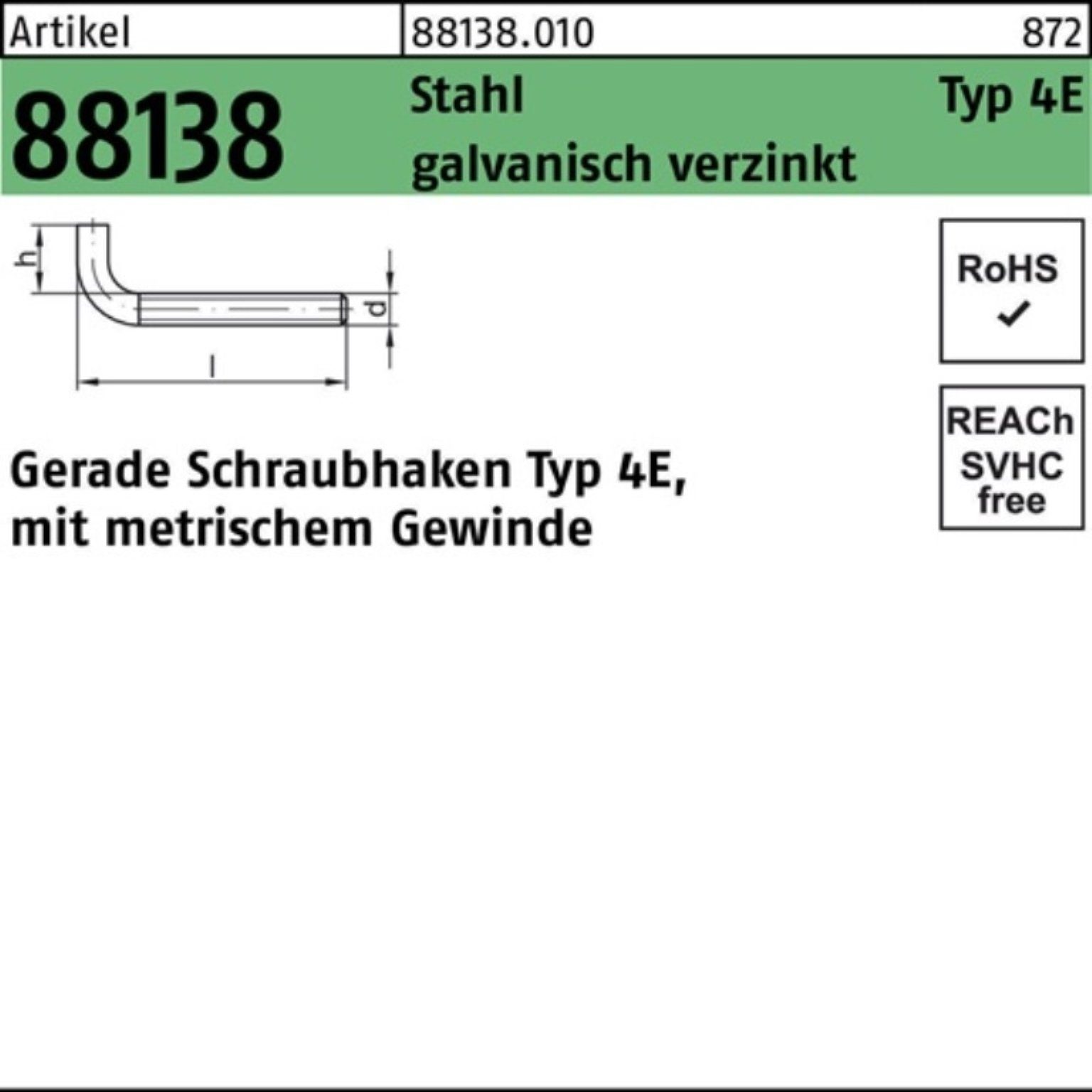 Reyher Schraubhaken 100er Pack Schraubhaken R 88138 Typ 4E gerade M5x50x12 Stahl galv.verz