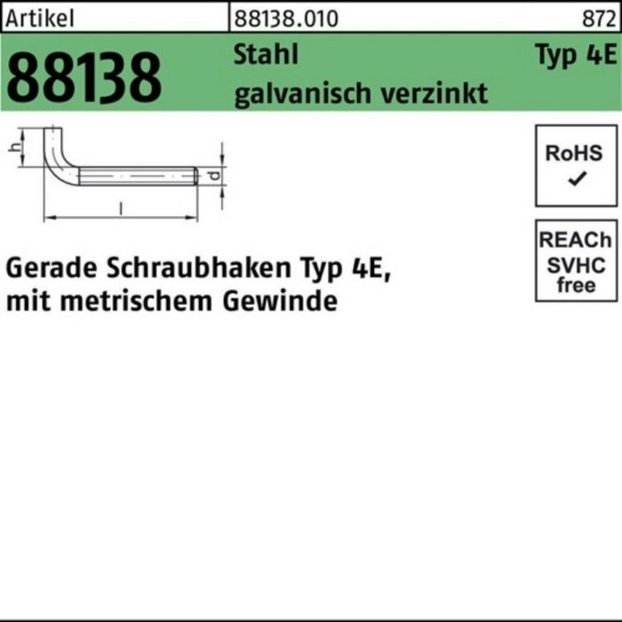 Reyher Schraubhaken 100er Pack Schraubhaken R 88138 Typ 4E gerade M5x50x12 Stahl galv.verz
