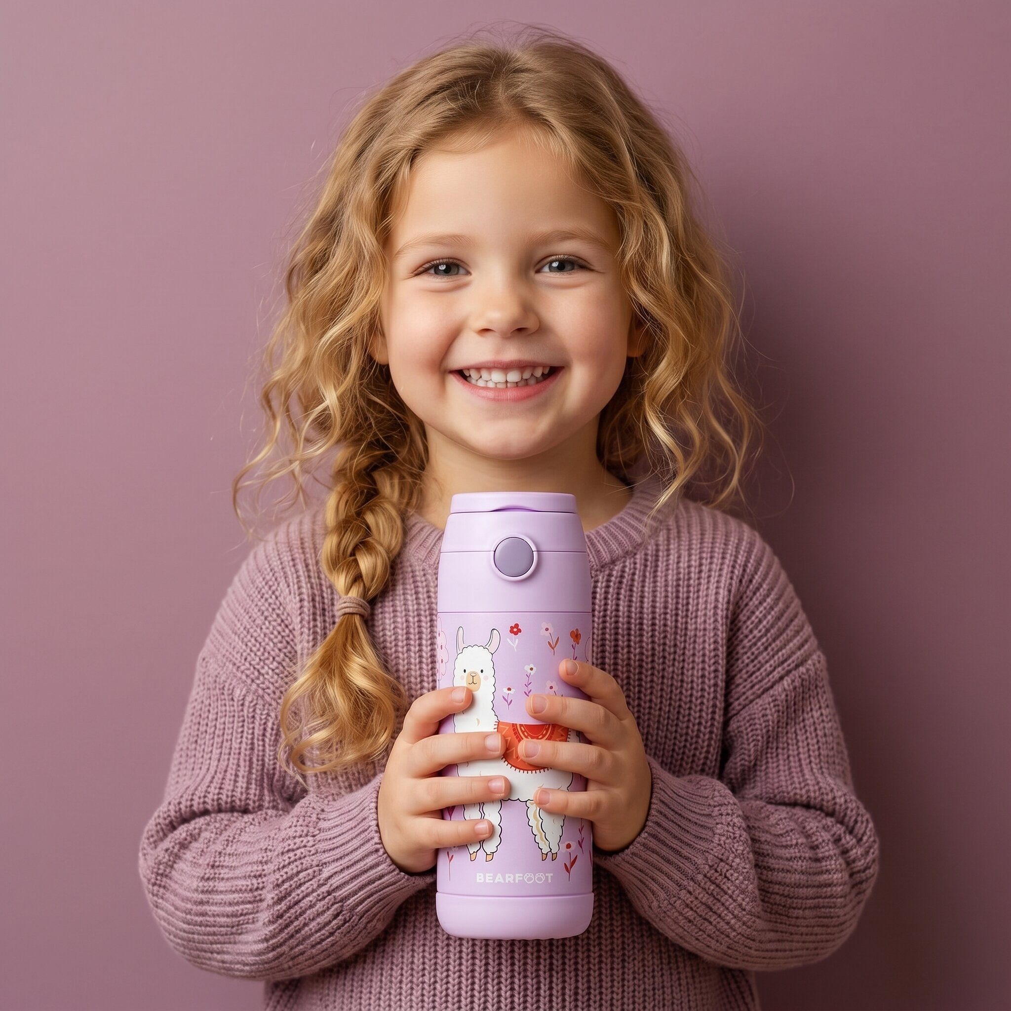 BEARFOOT Trinkflasche Thermo Kinder Trinkflasche Edelstahl - Lama lila, Thermosflasche, auslaufsicher, Edelstahl, Kinderflasche, BPA-frei – Bild 3 von 5