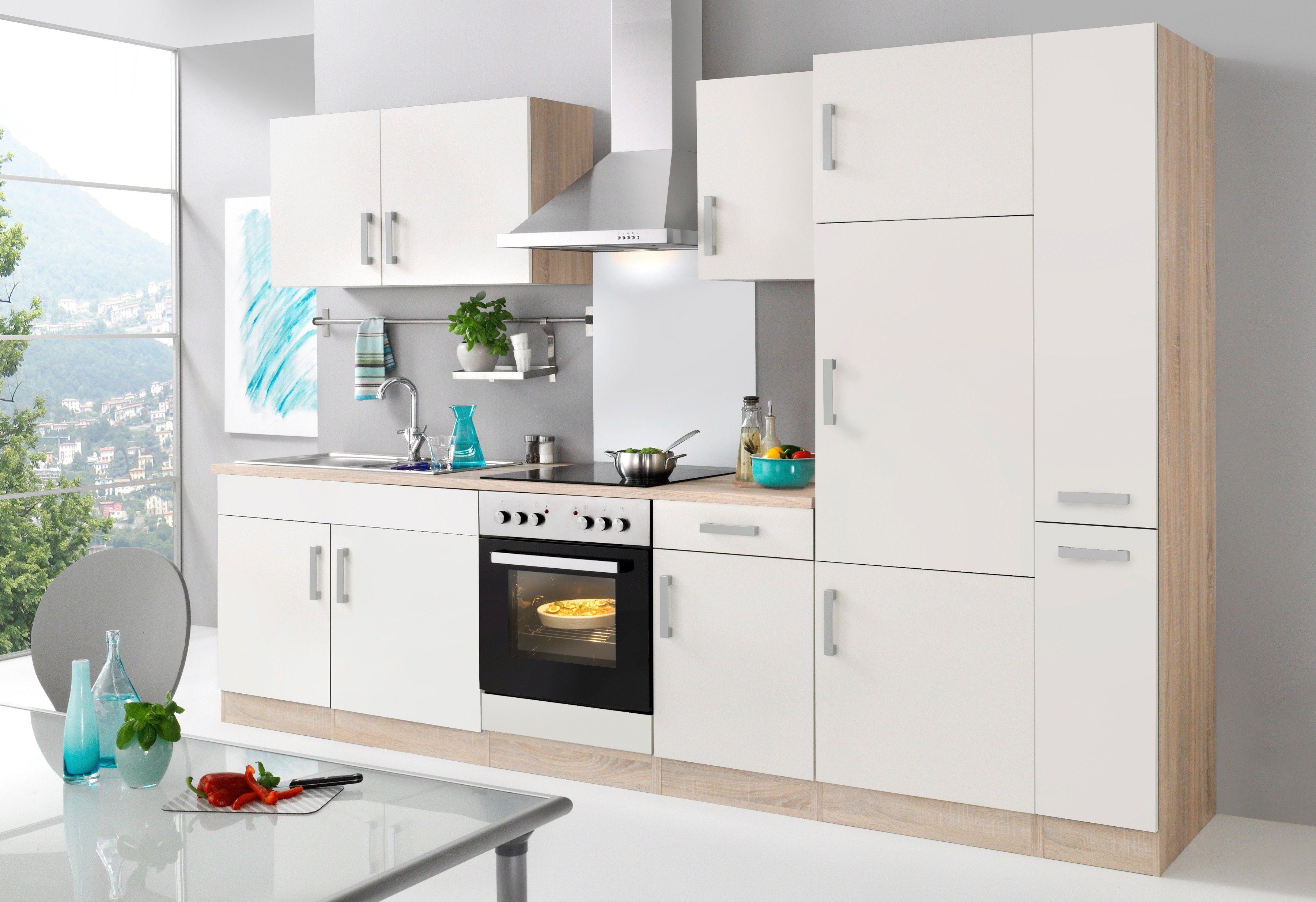 HELD MÖBEL Küchenzeile Toronto, mit E-Geräten, Breite 300 cm vanillefarben/eichefarben | Küchenzeilen mit Geräten