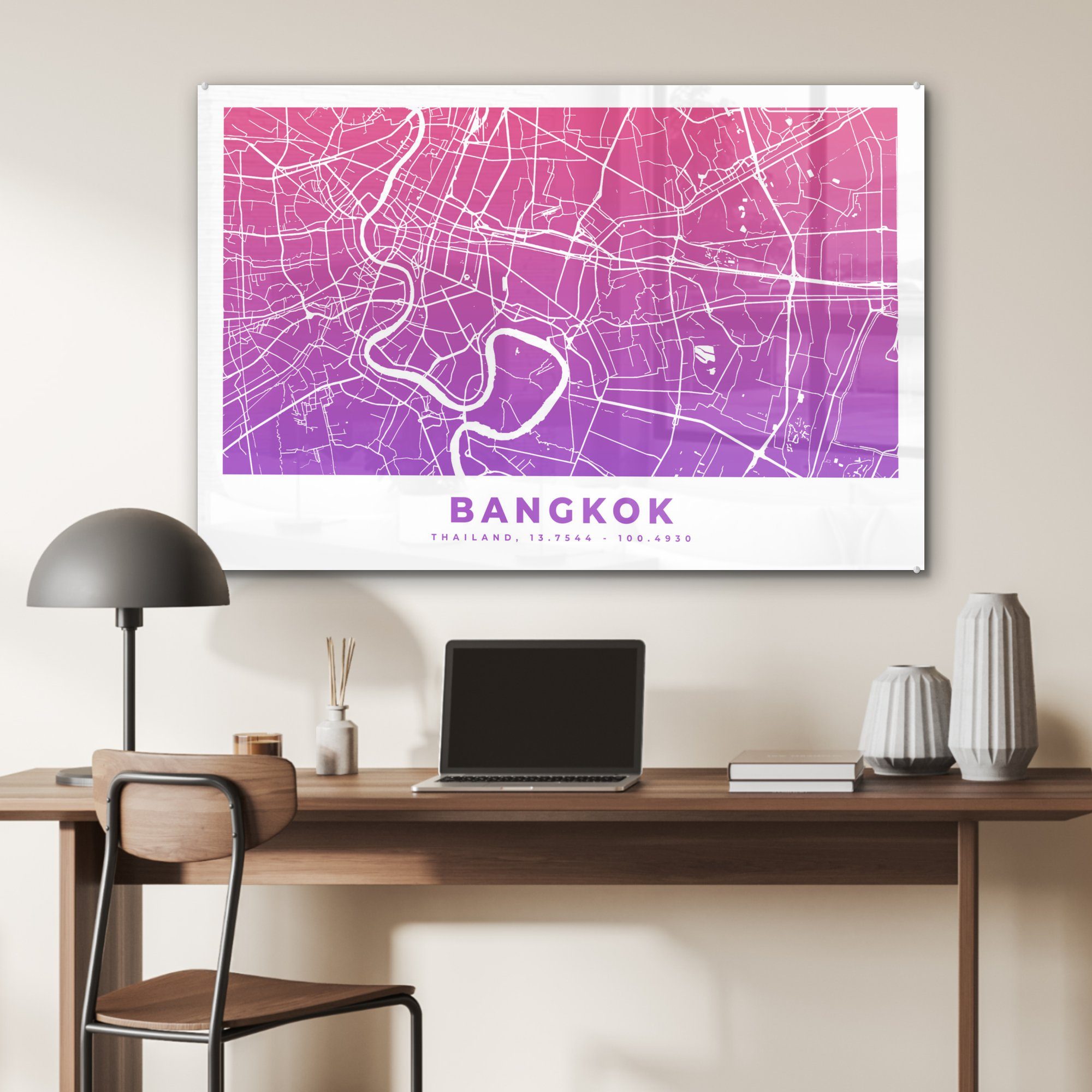 Wohnzimmer Stadtplan, Acrylglasbild Thailand Bangkok - (1 Acrylglasbilder & - St), Schlafzimmer MuchoWow
