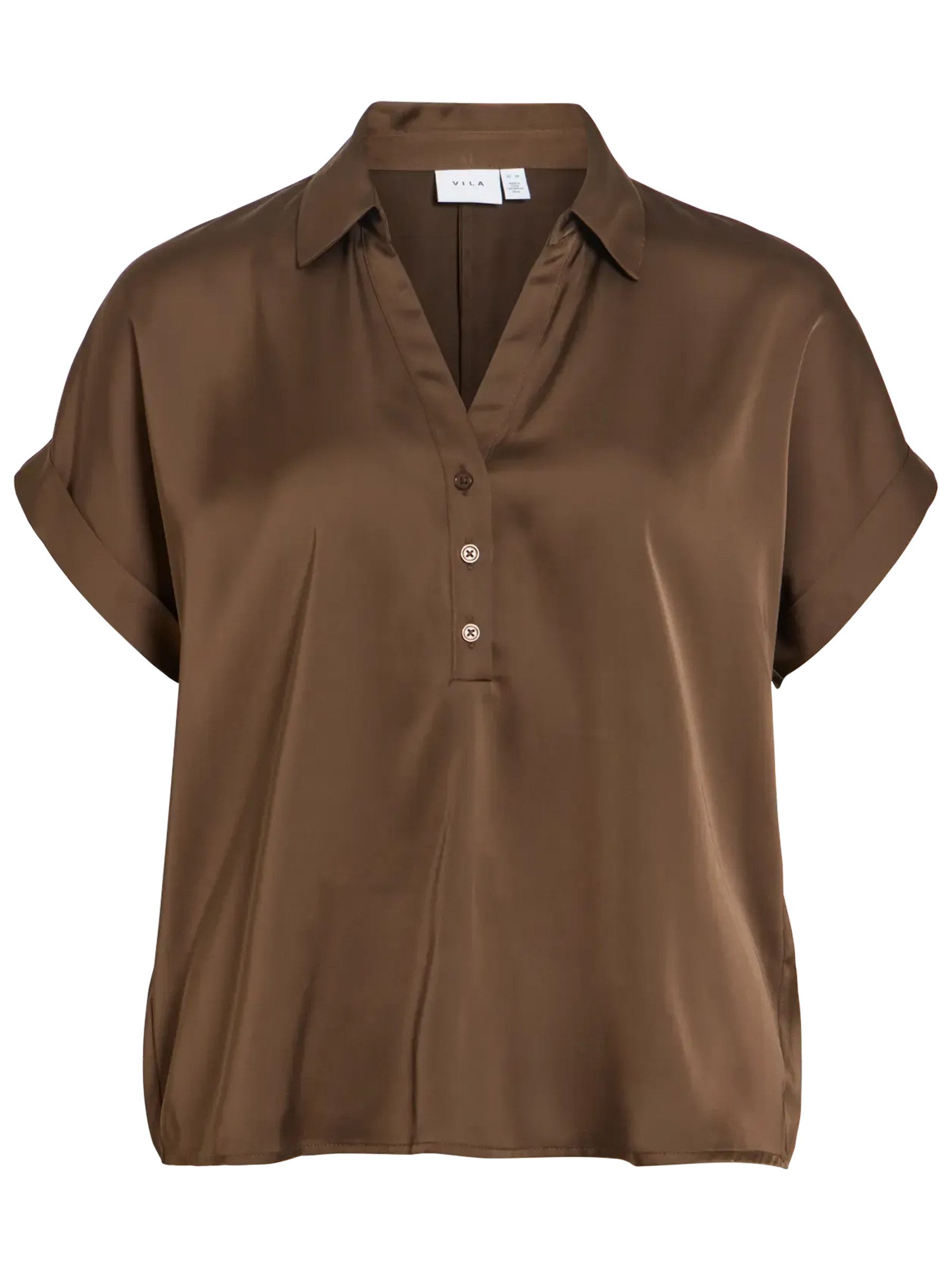 Blusenshirt V-Ausschnitt Knopfleiste Satin Look Umgeschlagene Ärmel
