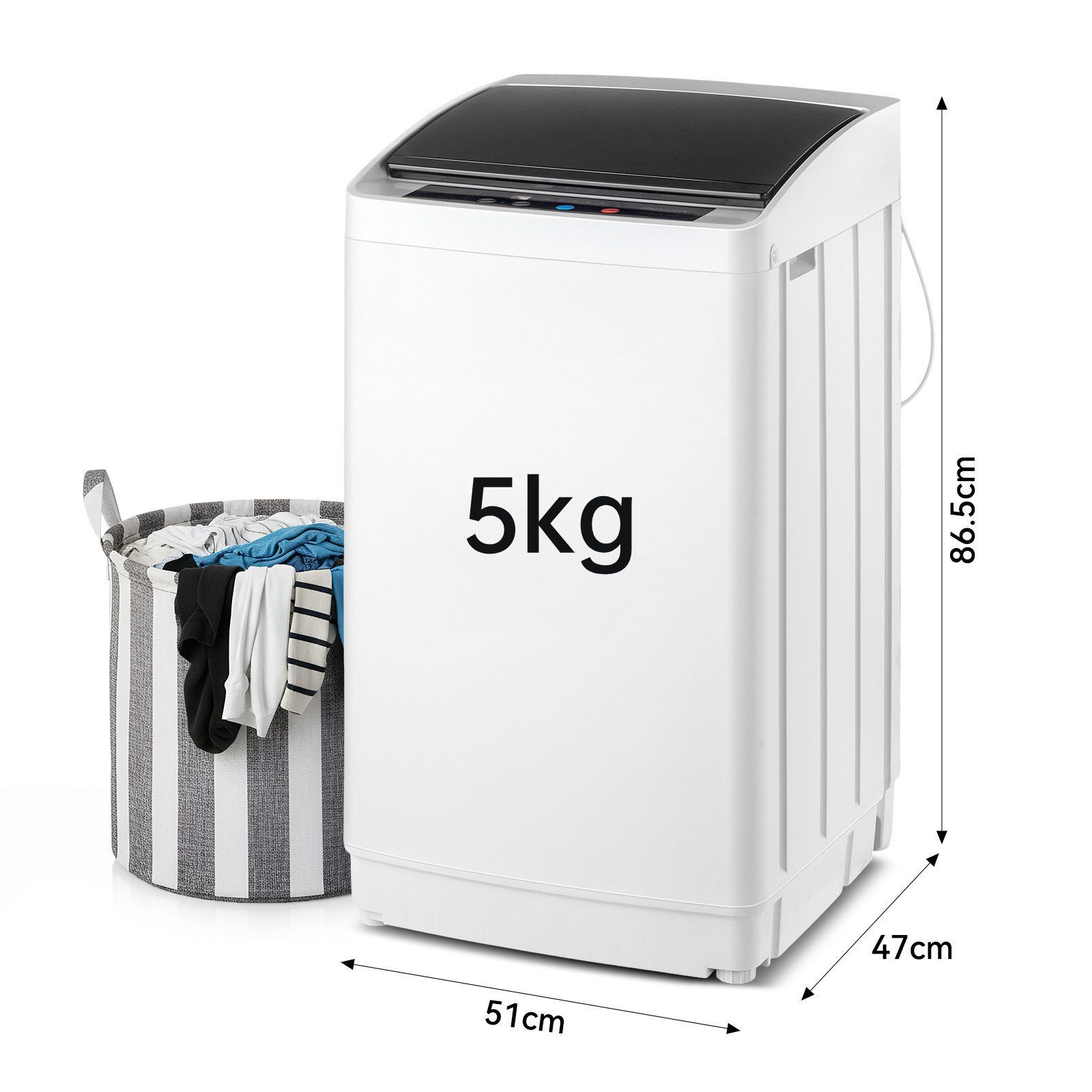 LALAHO Waschmaschine Toplader XQB50-168, 26-Minuten-Schnellwaschgang