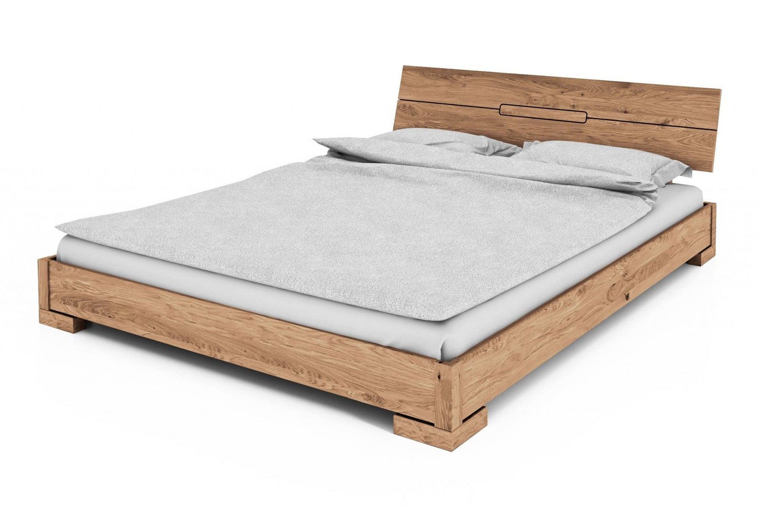 Natur24 Bett Bett Bento 13 Wildeiche massiv 200x200 mit Holzkopfteil und Holzbeinen