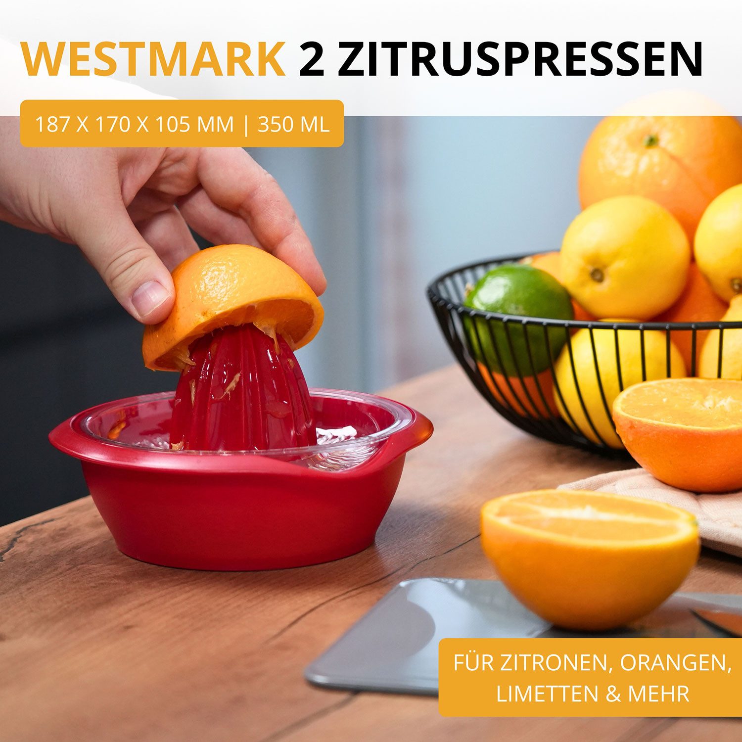 WESTMARK Zitruspresse Zitrus- und Orangenpresse »Limetta«, 350 ml, rot