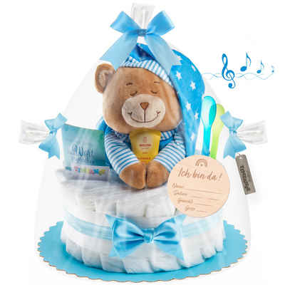 Timfanie Neugeborenen-Geschenkset Windeltorte, Spieluhr Schlafmütze, blau, 0-8 Monate (rosa, 28-tlg., mit Grußkarte) Einzelanfertigung