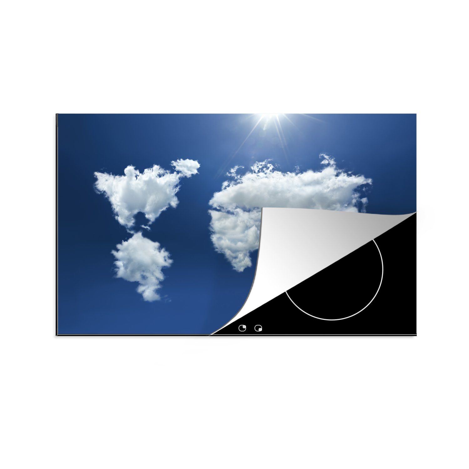 MuchoWow Herdblende-/Abdeckplatte Weltkarte - Wolken - Himmel, Vinyl, (1 tlg), 81x52 cm, Induktionskochfeld Schutz für die küche, Ceranfeldabdeckung