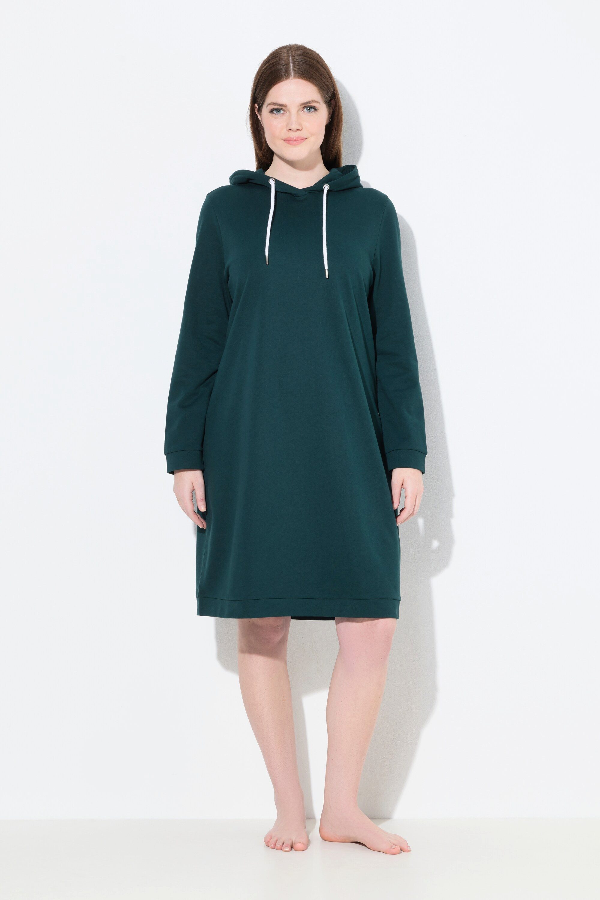 Ulla Popken Schlafanzug Loungwear-Kleid Kapuze weich angeraut Rippbündchen günstig online kaufen