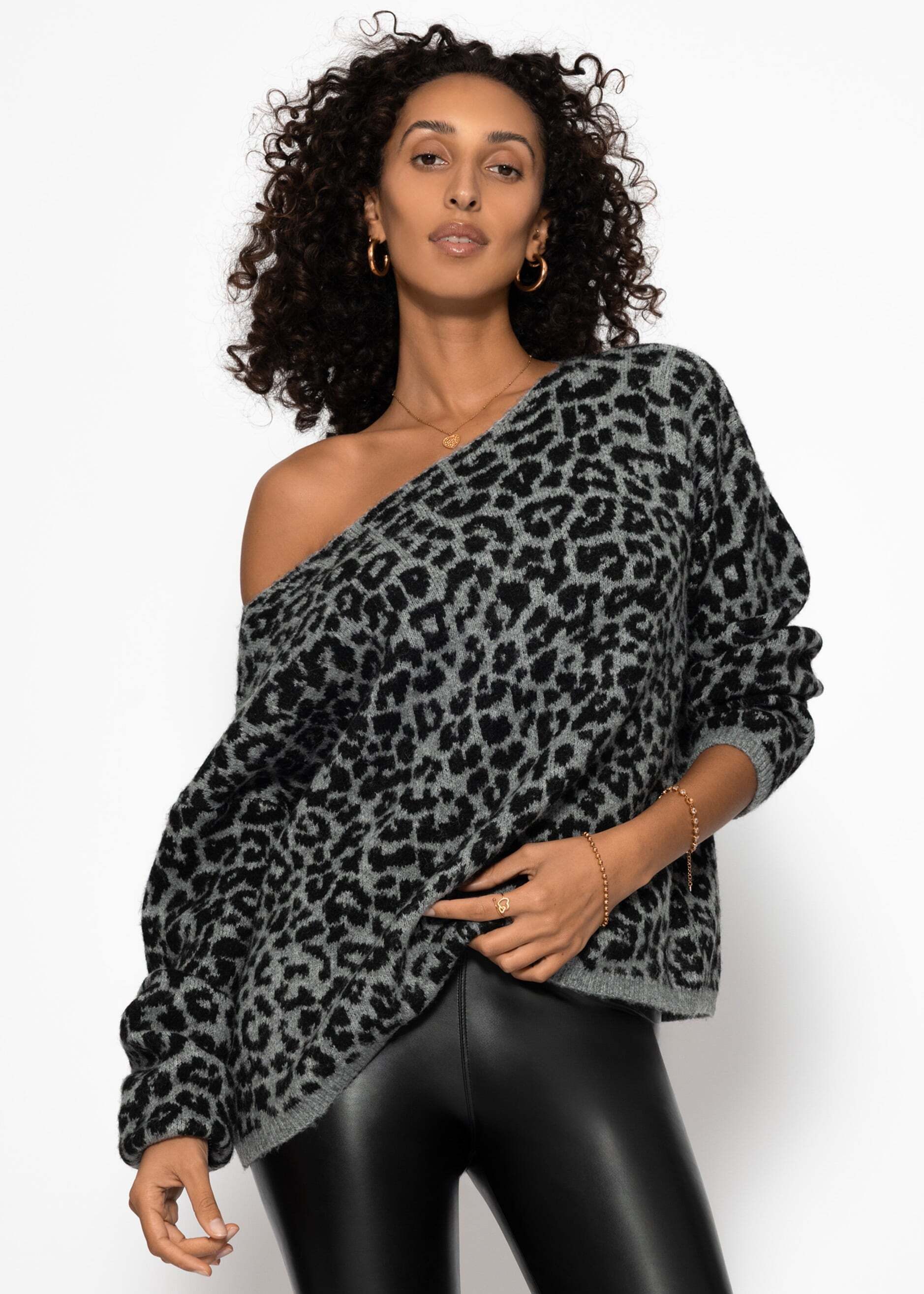 SASSYCLASSY Strickpullover Pullover mit Leo-Muster für Damen Weicher Strick günstig online kaufen