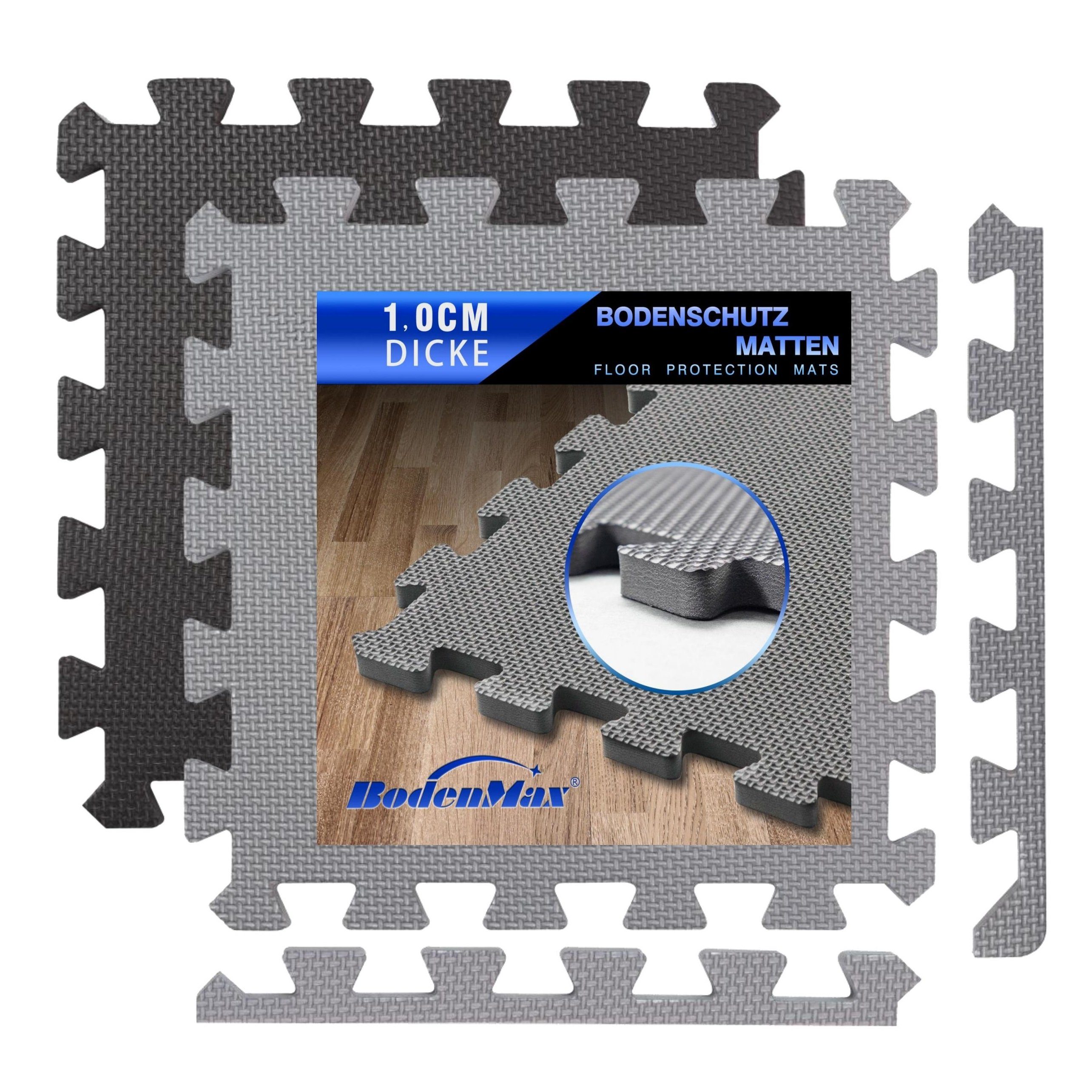 BodenMax Bodenturnmatte BodenMax® bodenschutzmatte sportmatte puzzle, 30x30x1cm 18stück=1.66m²(12.58€/m²)grau
