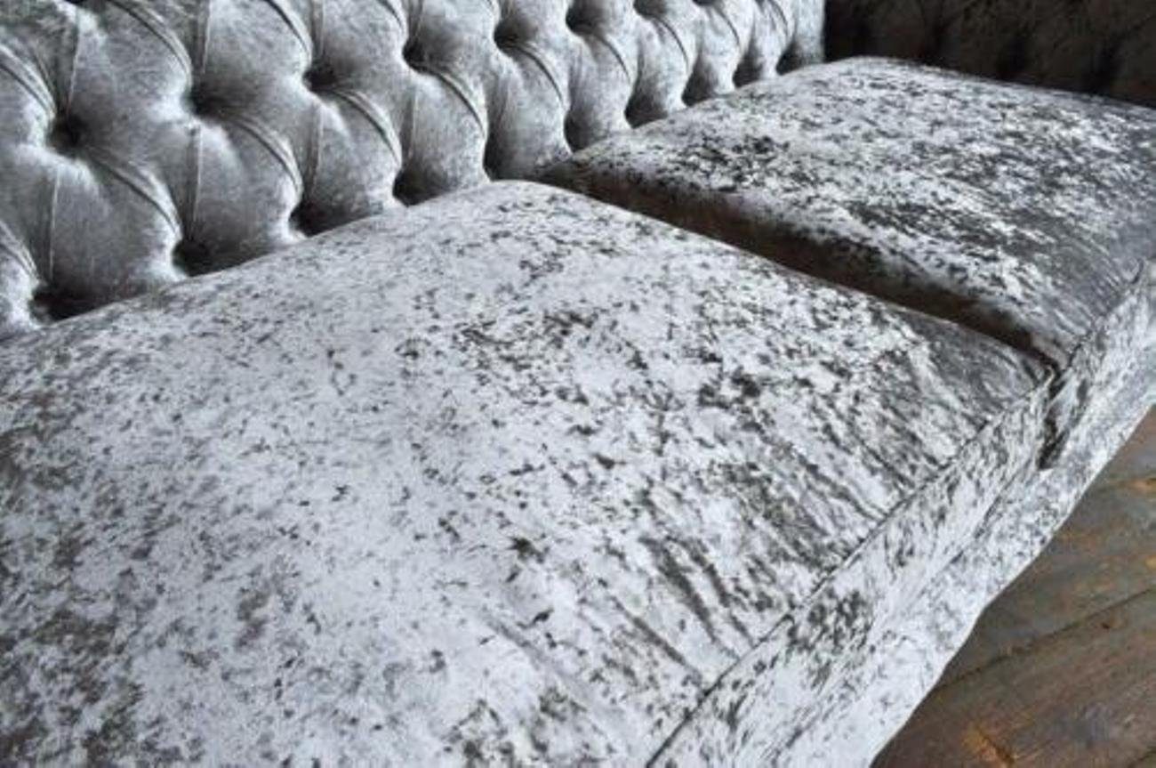 3-Sitzer Chesterfield in Sitz Polster 3 Made Europe Silber, Textil JVmoebel Sitzer Couch Sofa Garnitur