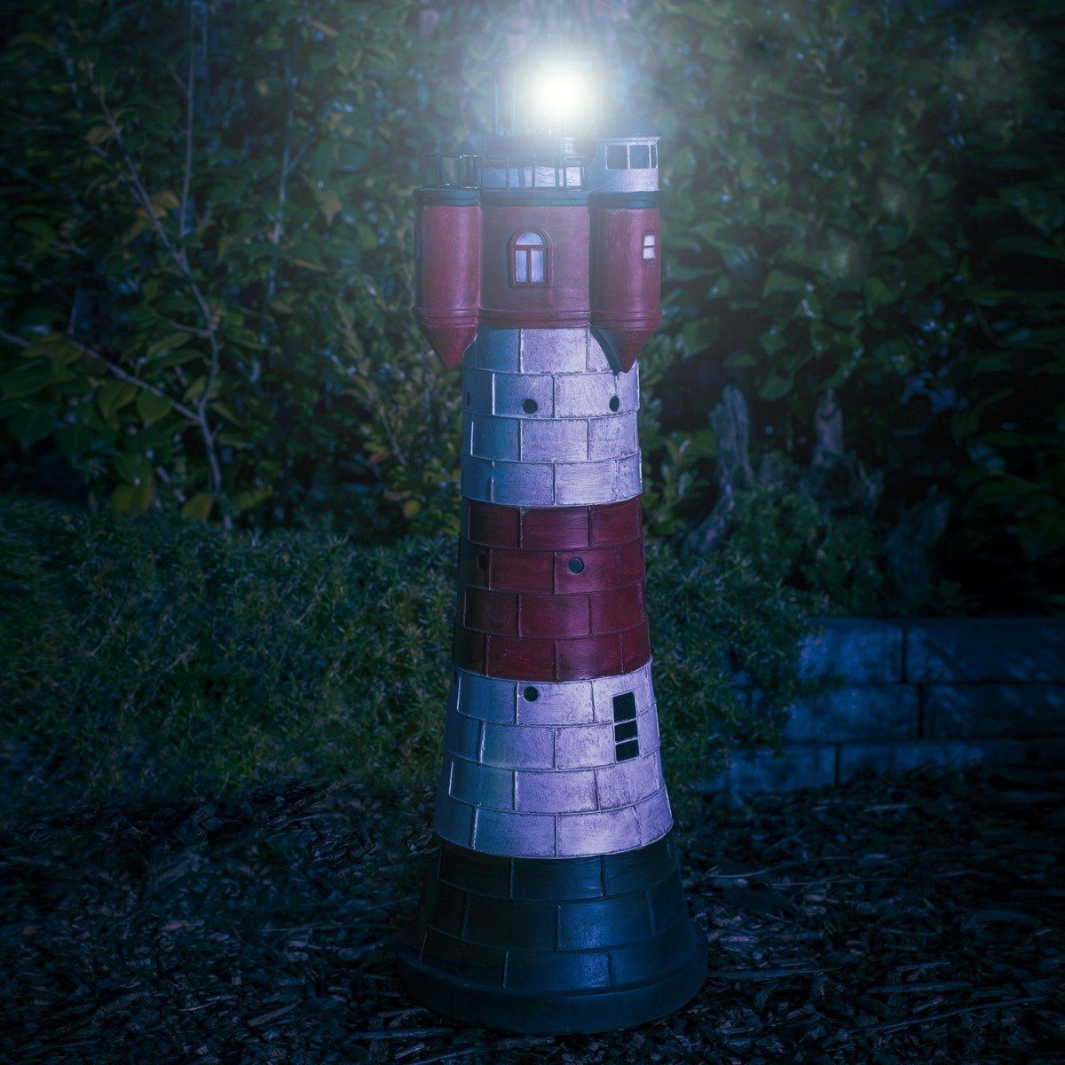 colourliving Gartenfigur Leuchtturm Roter Sand Solar 80 cm blinkend Solar, (Maritime Dekoration), 80 cm, Dämmerungssensor, blinkendes Leuchtfeuer