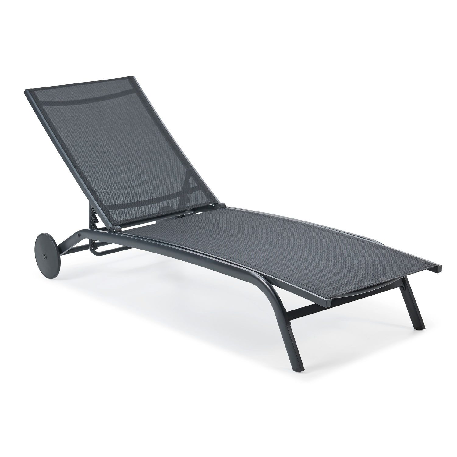 Leco Gartenliege / rollbare Sonnenliege "Nele" mit verstellbarer Rückenlehne, schwarz, mit Rollen, schnelltrocknendes Kunststoff Outdoor-Gewebe