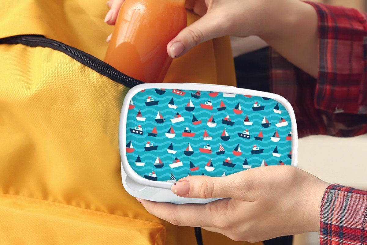 Muster, Boote Mädchen Meer für MuchoWow für Brotdose, (2-tlg), Erwachsene, - Kunststoff, Jungs und und Kinder - weiß Brotbox Lunchbox