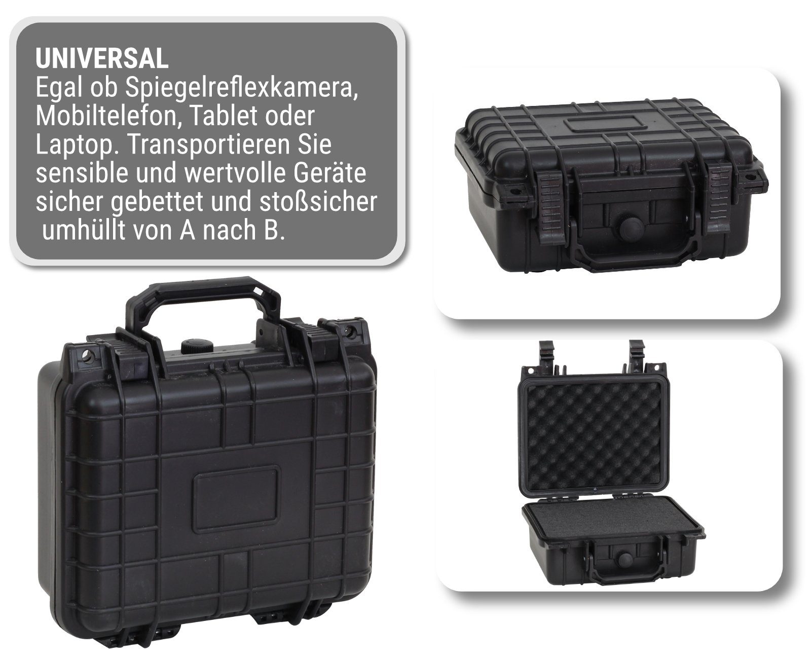 anpassbar Kunststoffkoffer Schutzkoffer HAGO schwar Koffer Schumstoff Kamerakoffer