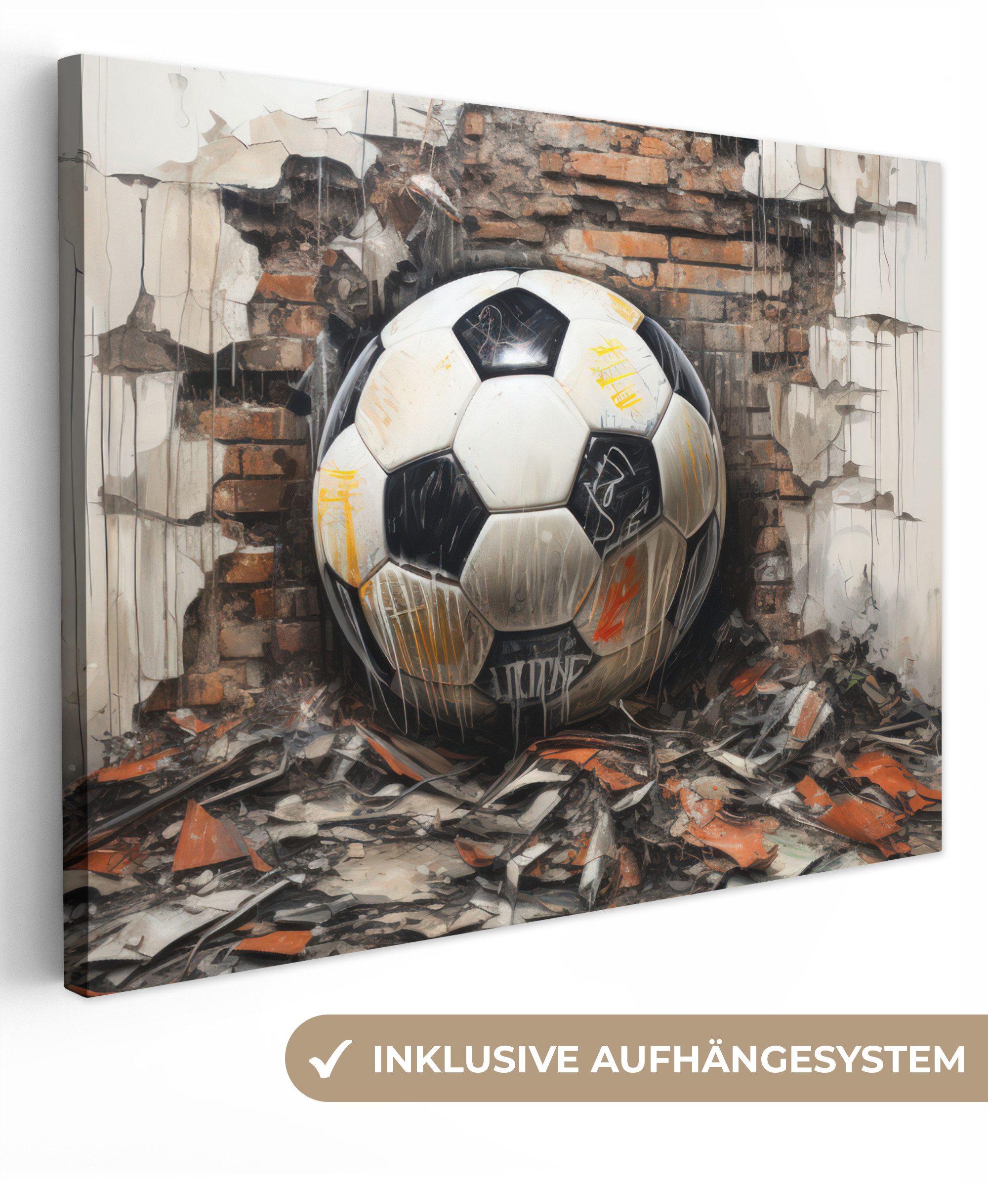 OneMillionCanvasses® Leinwandbild Fußball - Wand - Schwarz - Weiß, Fotodruck (1 St), Wandbild Leinwandbilder, Aufhängefertig, Wanddeko 40x30 cm