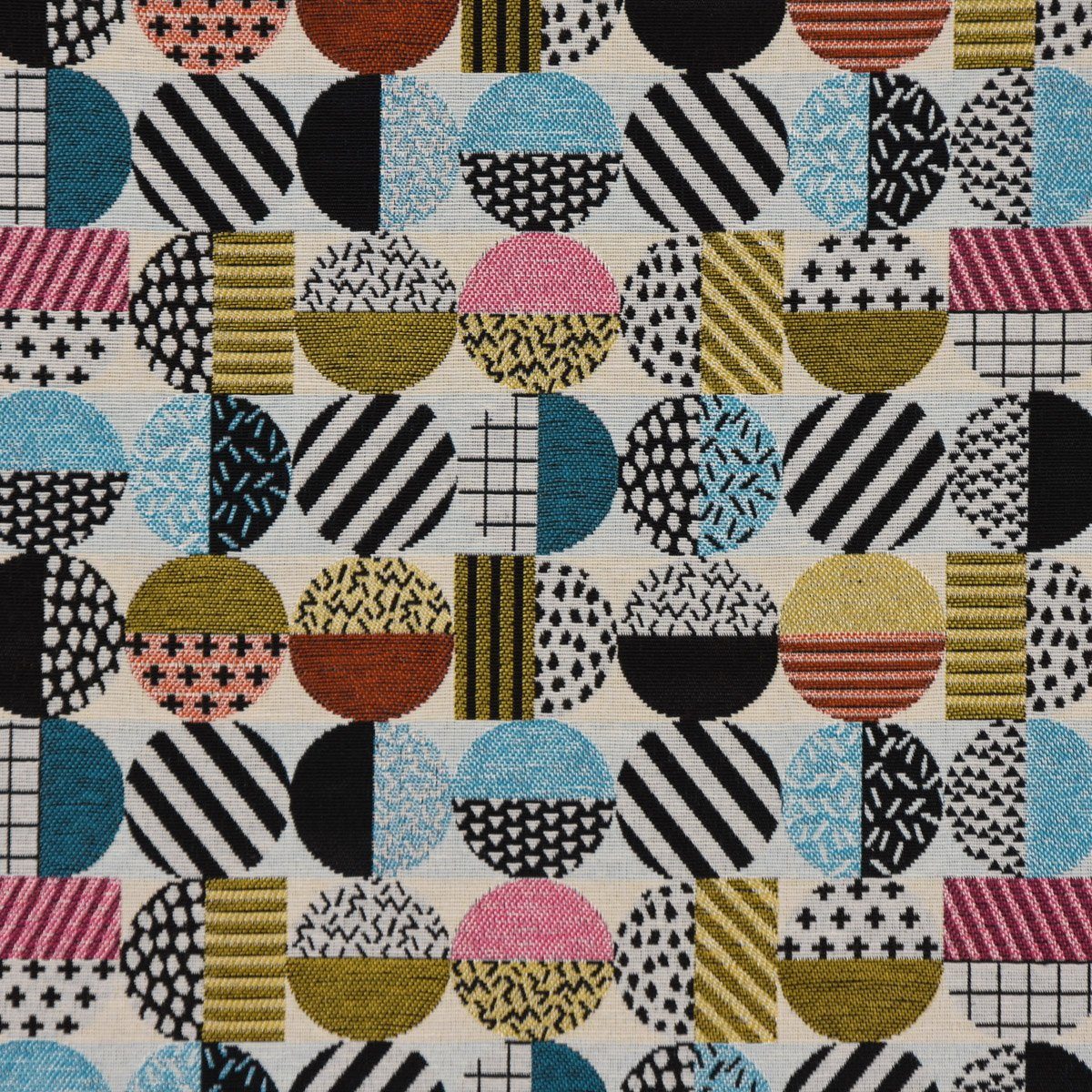 SCHÖNER LEBEN. Stoff Dekostoff Jacquard geometrisch Kreise weiß schwarz bunt 1,5m Breite