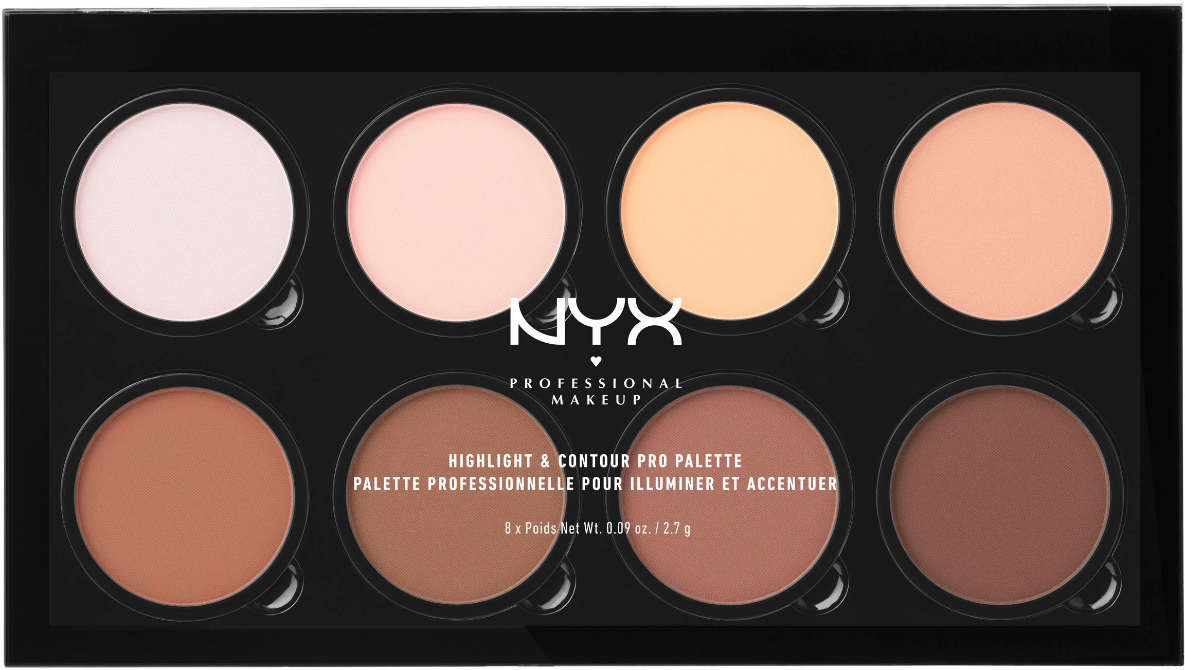 NYX Highlighter NYX Professional Makeup Highlight & Contour Pro Palette,  Passt sich Ihrem natürlichen Hautton an, ideal für unterwegs