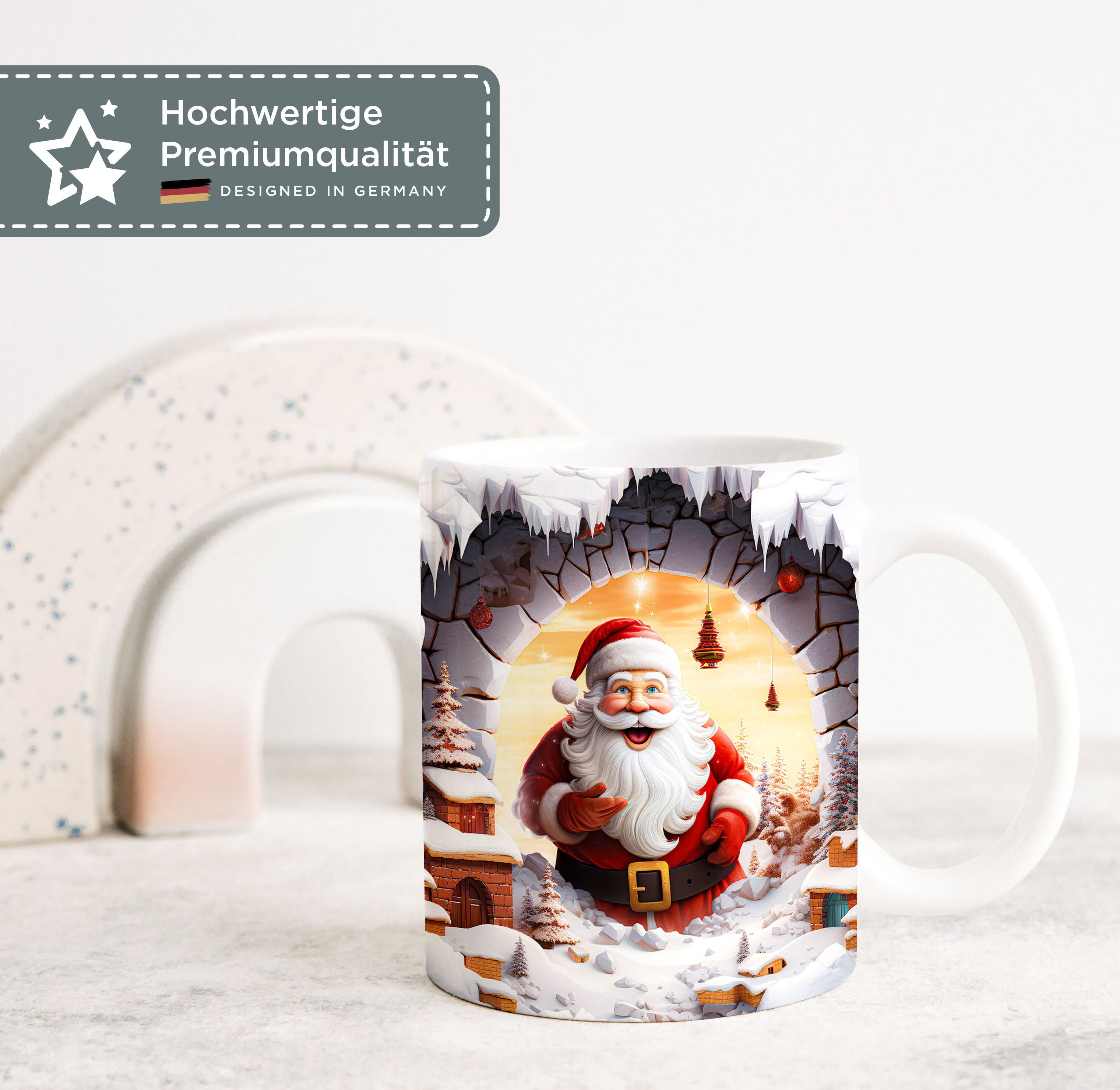 MoonWorks Tasse Tasse Weihnachten 3D Illusion Katze Schneemann Weihnachtsmann, Keramik
