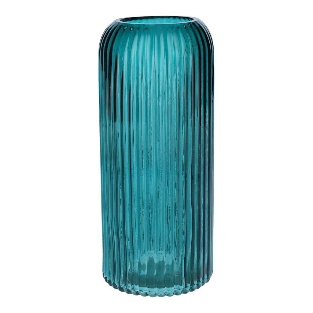 INNA-Glas Dekovase Dekovase ALBURGIS mit Rillen, Glas, türkis-klar, 25cm, Ø10cm