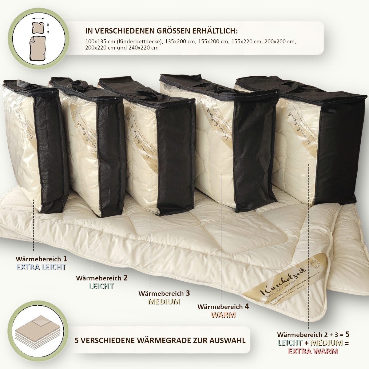 Meivita Kinderbettdecke Bio Merino extra leichte Kinder Sommerdecke kbA und kbT in 100x135 cm, Füllung: 100% Wolle kbT, Bezug: 100% Baumwolle kbA, Bettdecke Hergestellt in Deutschland