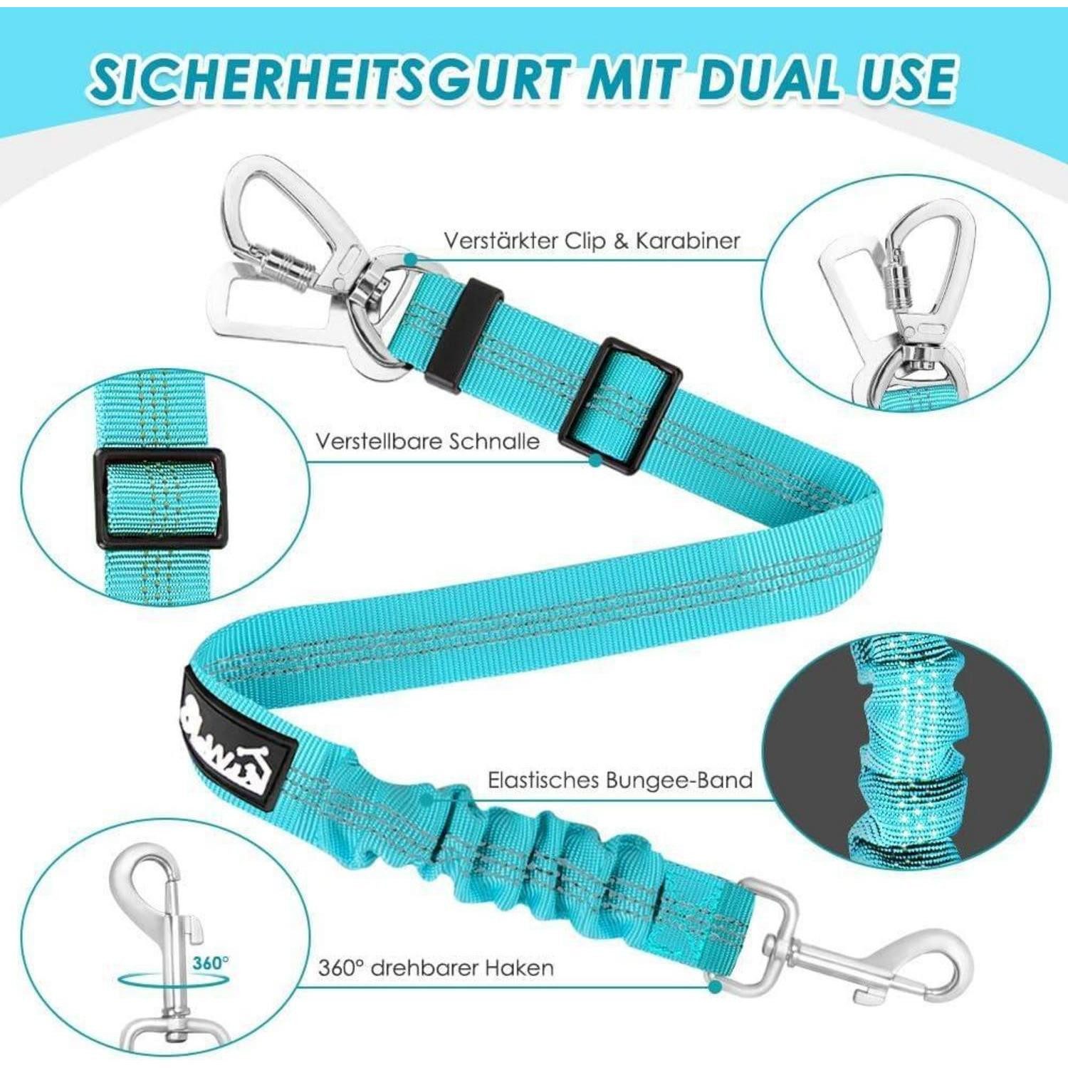 LuxusKollektion Autohundegeschirr Hundegurt Anschnallgurt Ruckdämpfung Universalstecker Auto Hellblau