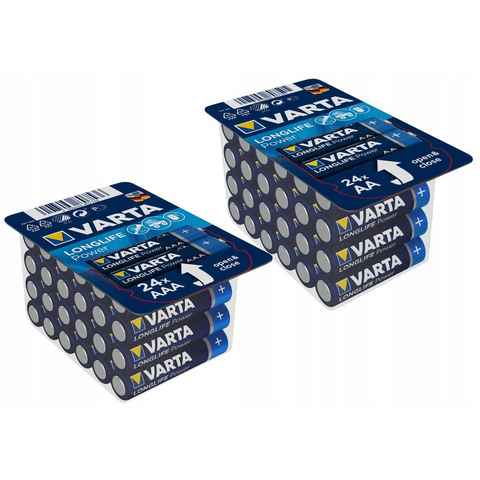 VARTA Batterie, Longlife Power Alkalibatterie-Set 24 AAA + 24 AA