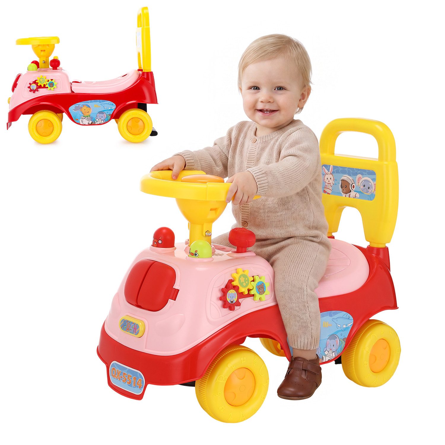 oyajia Rutscherauto Kinderfahrzeug mit Stauraum,Lauflernhilfe Babywalker Spiel, (auch als Lauflernhilfe nutzbar, Kinder Rutschauto)
