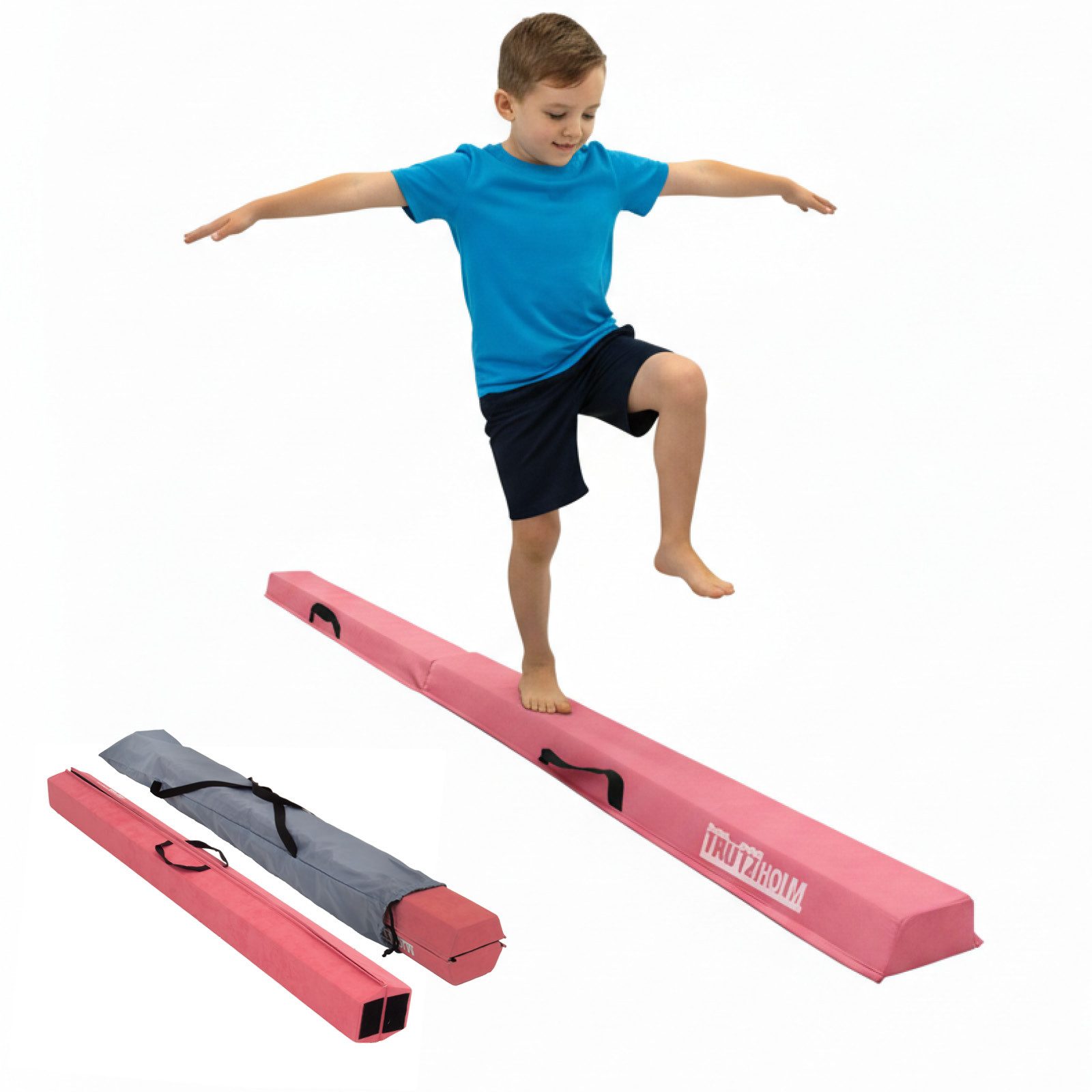 TRUTZHOLM Balanceboard Schwebebalken 210 cm pink Turnbalken mit Tragetasche Balancierbalken, klappbar, tragbar, bodennah, kombinierbar