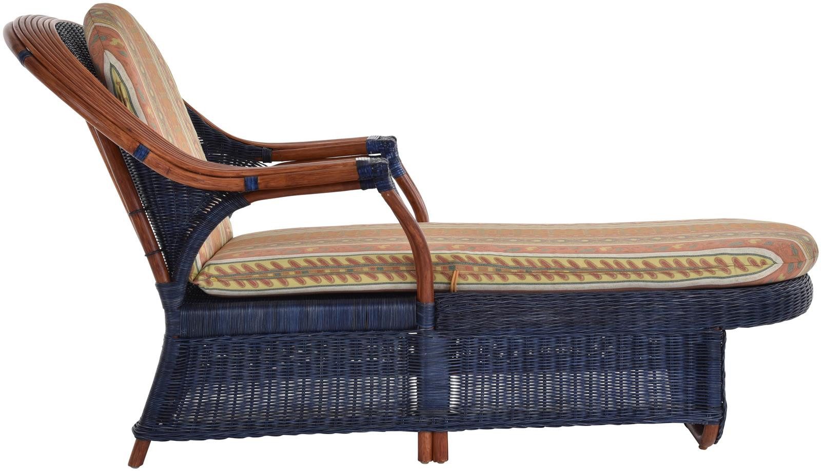 Krines Home Relaxliege Rattan Liege Safari Ottomane Rattanliege mit Polster (Dunkelblau-Rost), Lounge Liege
