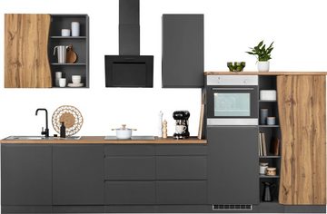 Kochstation Küche KS-Bruneck, 380cm breit, ohne E-Geräte, hochwertige MDF-Fronten