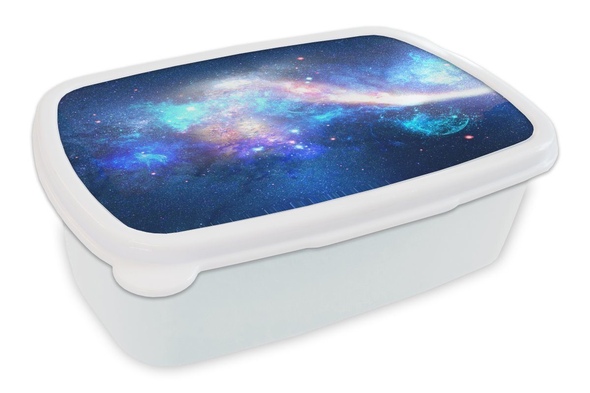 MuchoWow Lunchbox Universum - Blau - Sterne, Kunststoff, (2-tlg), Brotbox für Kinder und Erwachsene, Brotdose, für Jungs und Mädchen weiß