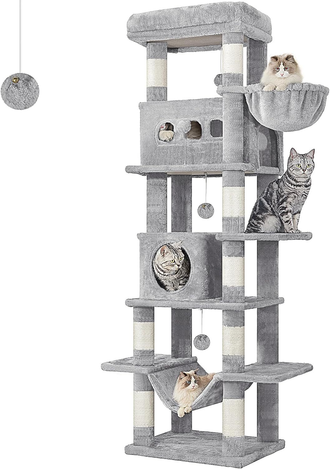 Athlix Katzenhaus Katzen Kratzbaum 170cm Katzenturm für Hauskatzen Katzenhaus mehrstufig, 6 Ebenen, 8 Sisal-Kratzstämme, bis 6 Katzen
