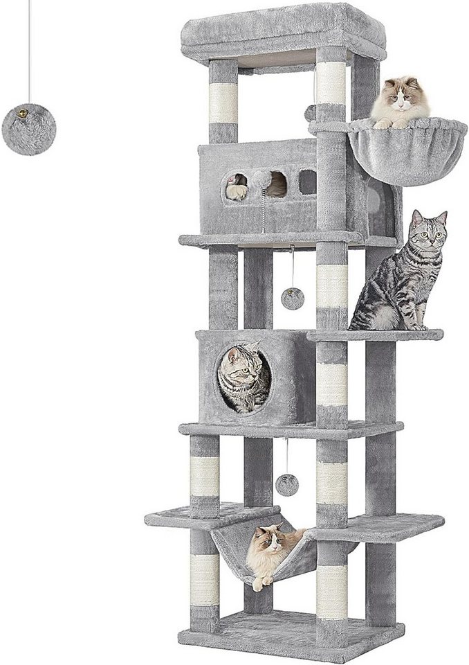 Athlix Katzenhaus Katzen Kratzbaum 170cm Katzenturm für Hauskatzen Katzenhaus mehrstufig, 6 Ebenen, 8 Sisal-Kratzstämme, bis 6 Katzen