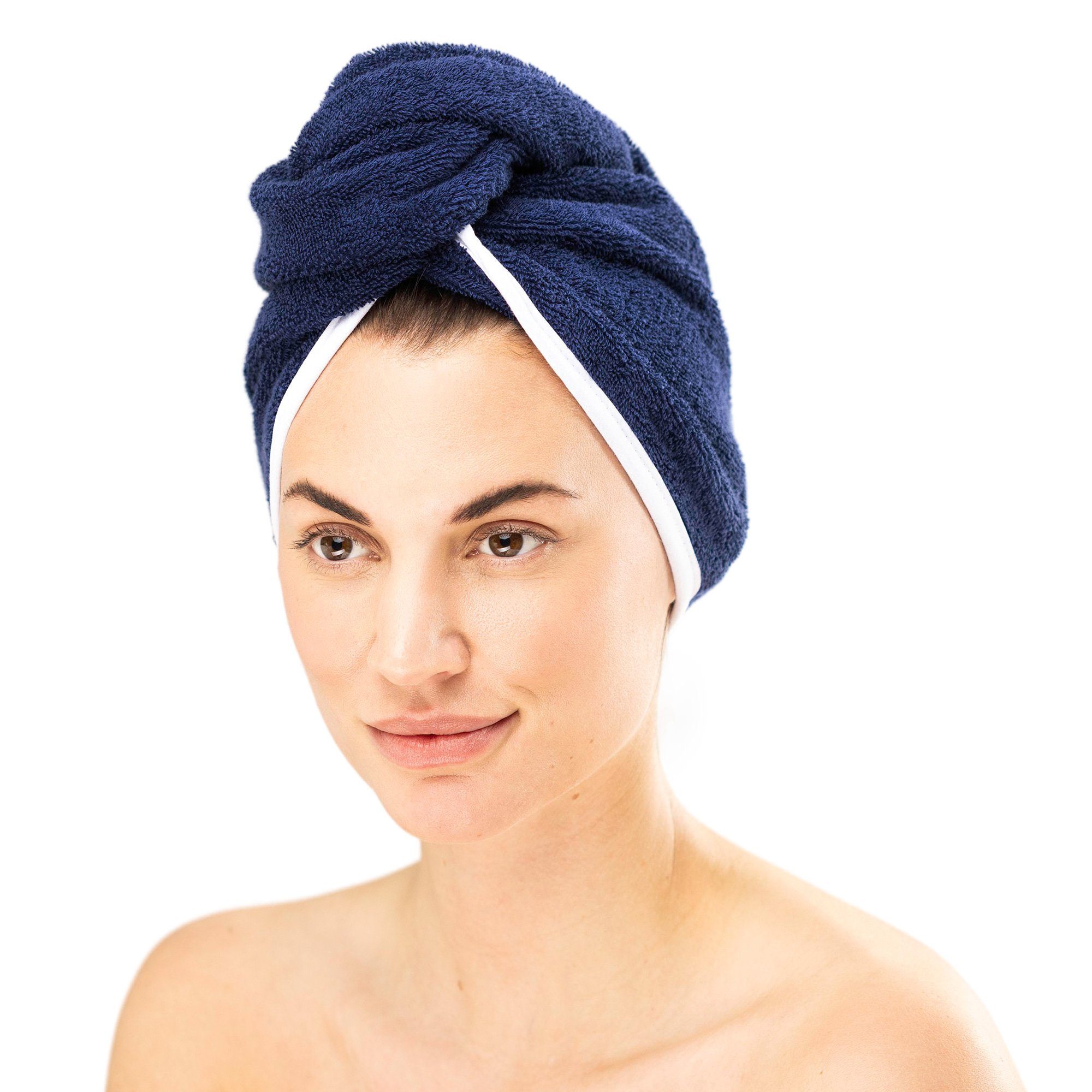 HOMELEVEL Turban-Handtuch 2x Frottee Haarturban mit Knopf - 100% Baumwolle - Dunkelblau, (2-St) | Alle Handtücher