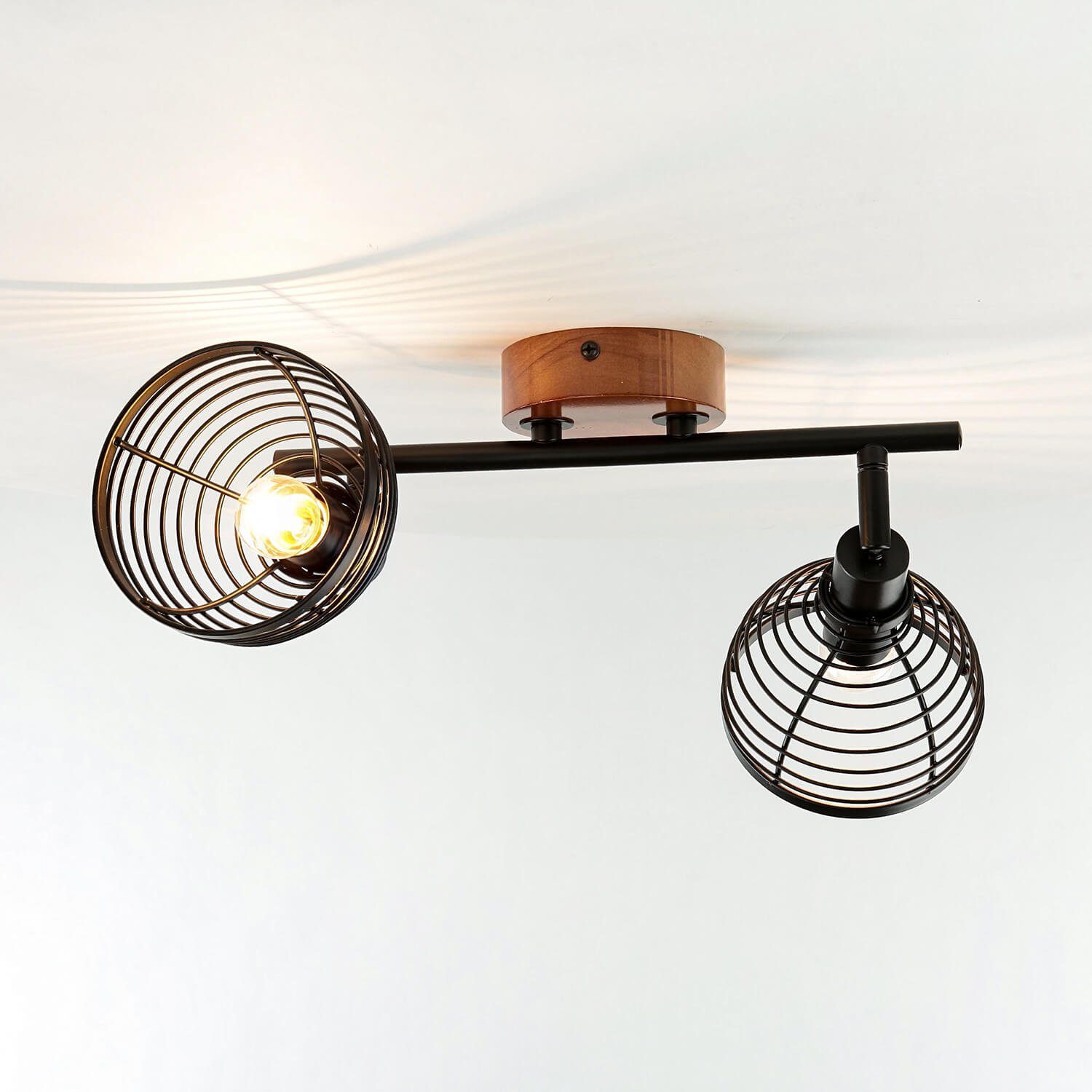 Design BAGDON, Metall Leuchte Leuchtmittel, Licht-Erlebnisse Spot Deckenlampe Holz Deckenstrahler E14 2x Retro ohne
