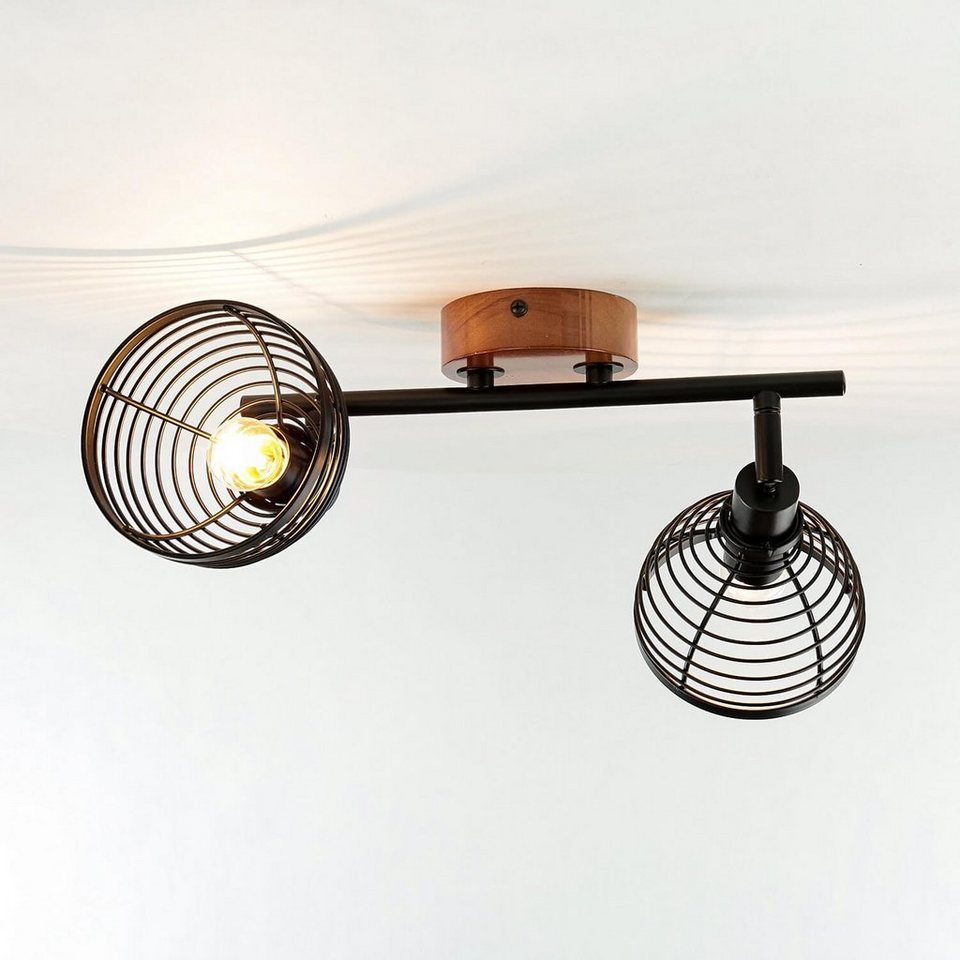 Licht-Erlebnisse Deckenstrahler BAGDON, ohne Leuchtmittel, Spot Leuchte  Retro Design Holz Metall 2x E14 Deckenlampe