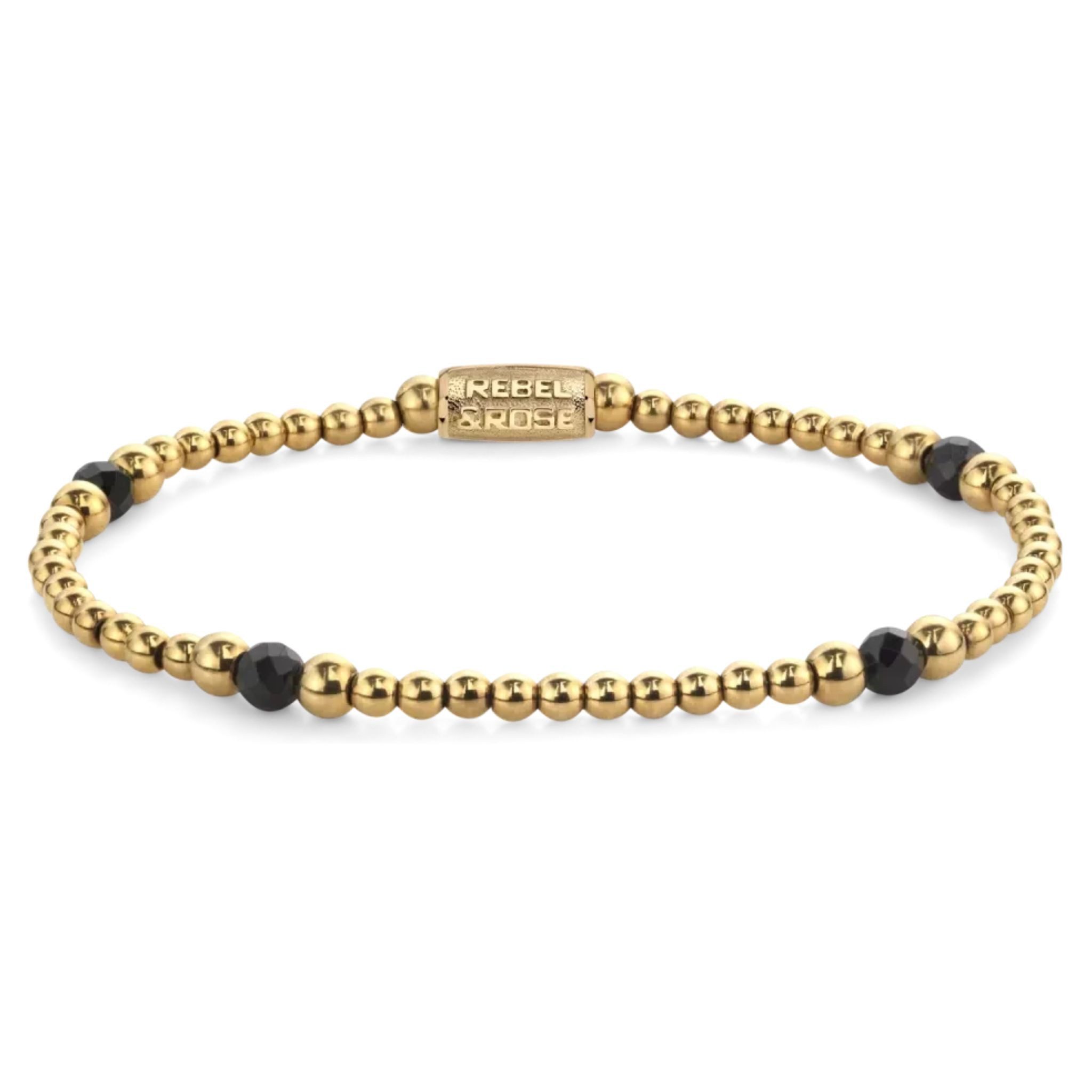 Armband Armband 4mm Black Spinel Perlen, goldplattierten Edelstahlsteinchen