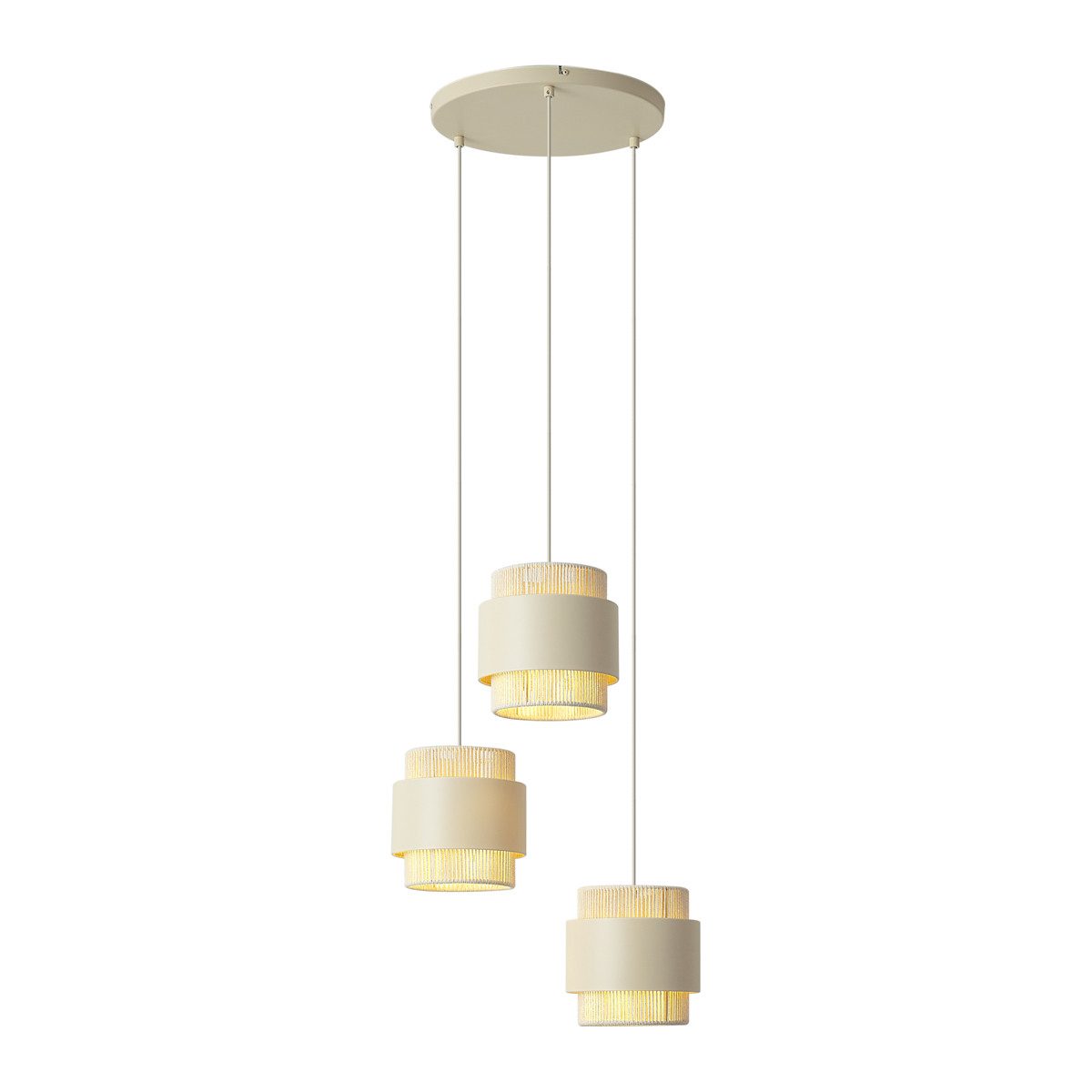Qazqa Pendelleuchte Kora, ohne Leuchtmittel, E27, Beige, Modern, Metall, 3-flammig