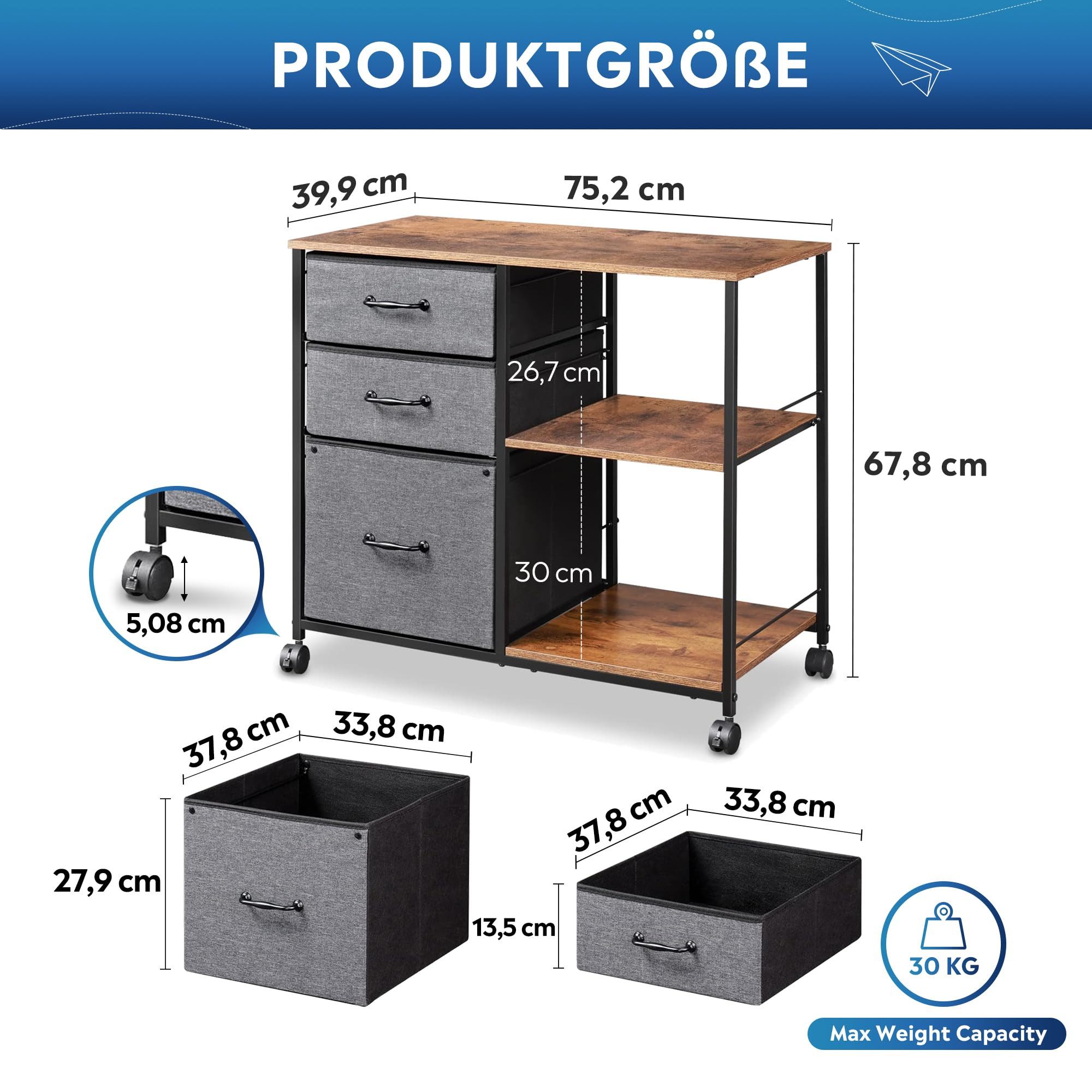 DEVAISE Aktenschrank Rollcontainer mit 3 Schubladen & 2 Ablagen, Mobiler Ak günstig online kaufen