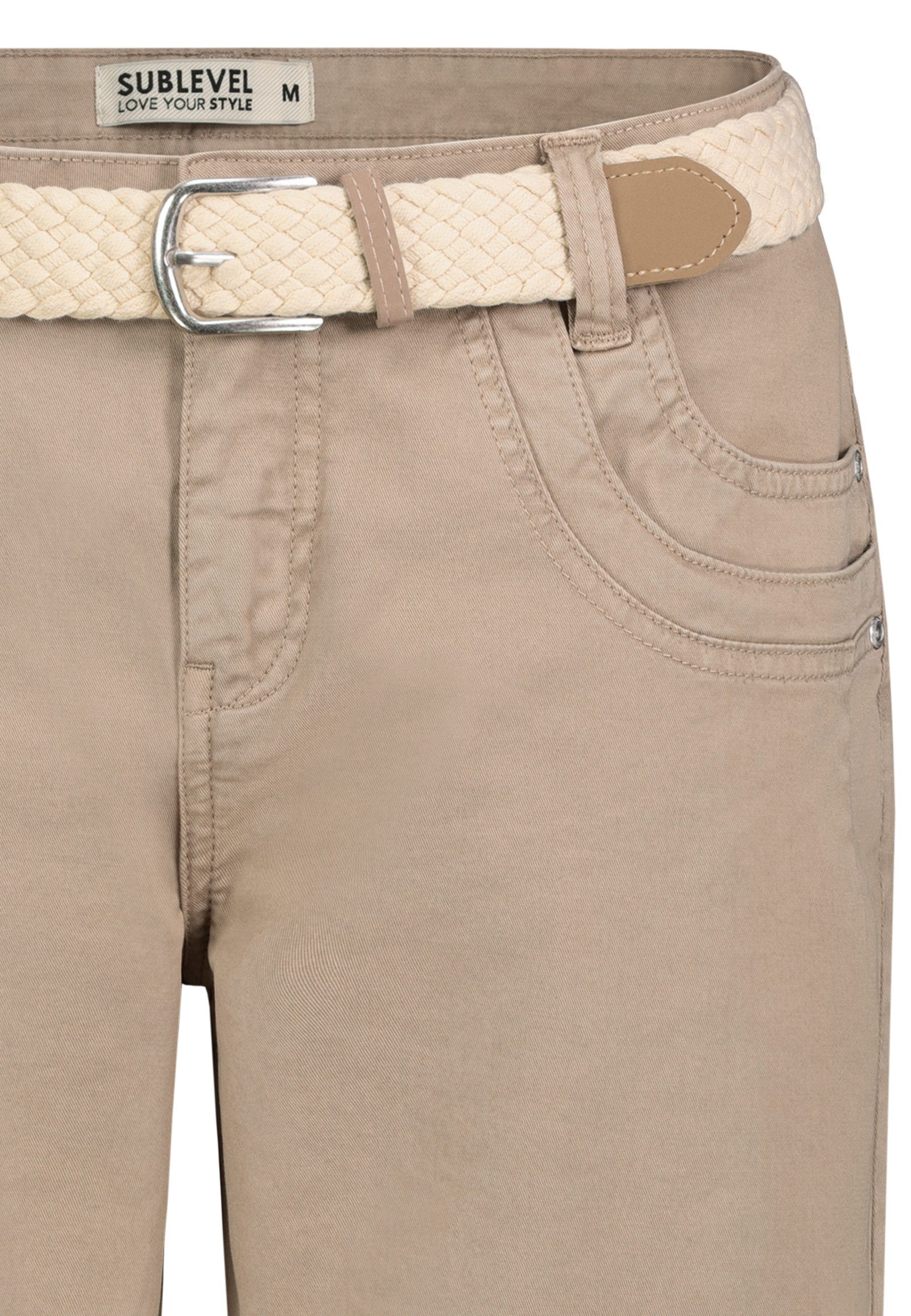 SUBLEVEL Bermudas Damen Sommer Stoffhose kurz mit buntem Flechtgürte Sommerhose, kurze Chinohose, Shorts mit Gürtel