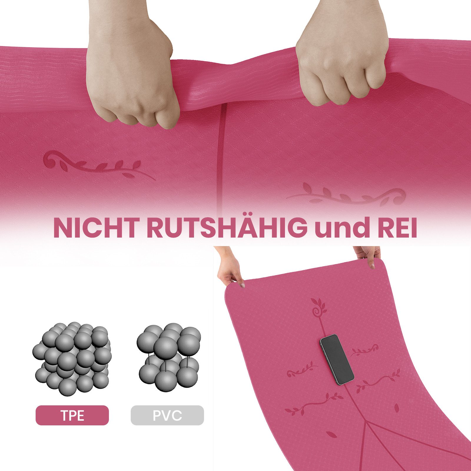 Good Nite Yogamatte TPE Yogamatte – Rutschfest, 6mm, 183x61cm, Fitnessmatte (1-St), 183 x 61 x 0,6 cm (L x B x H)