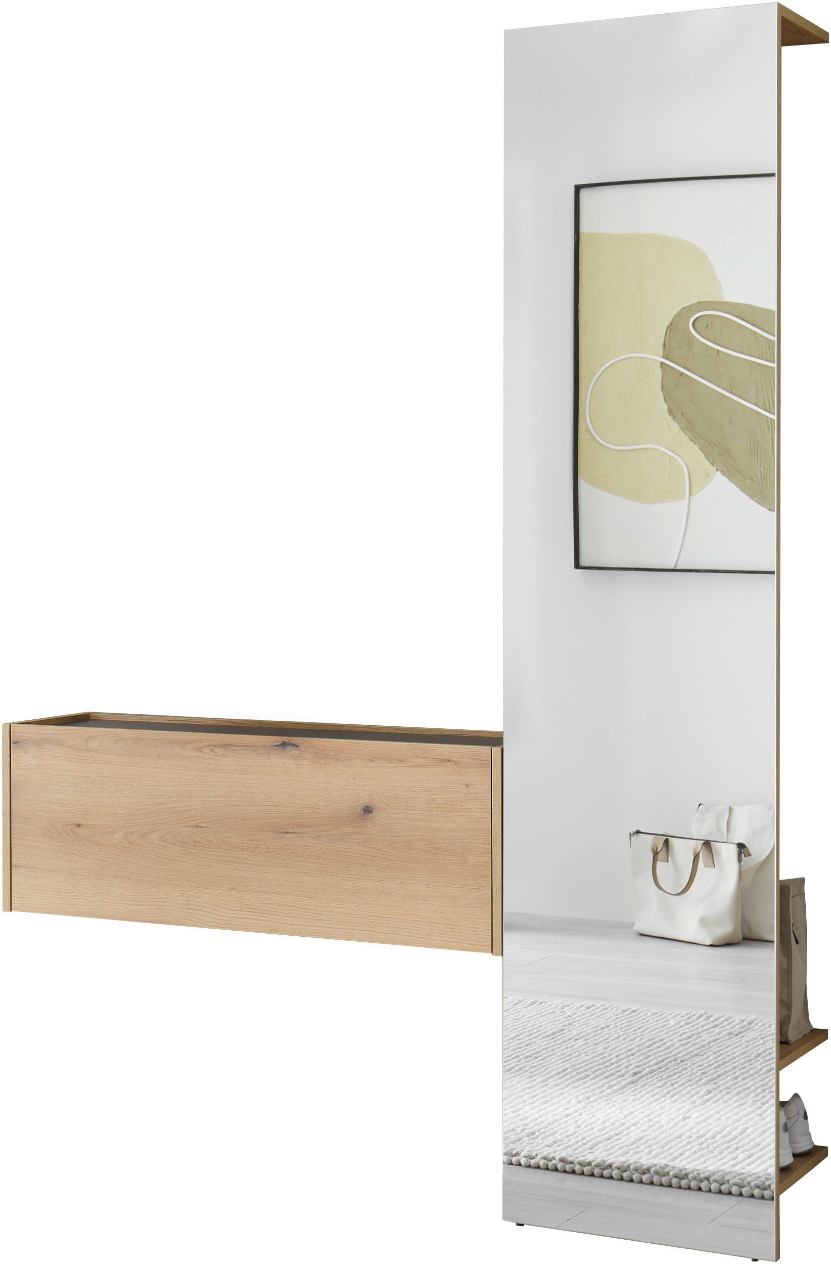 Home affaire Garderoben-Set GIRON/CiTY, moderne Garderobe, Komplettset mit viel Stauraum, (Komplett-Set, 2-St), enthält Hängeschrank & Garderobenelement mit Spiegel, 150 cm breit
