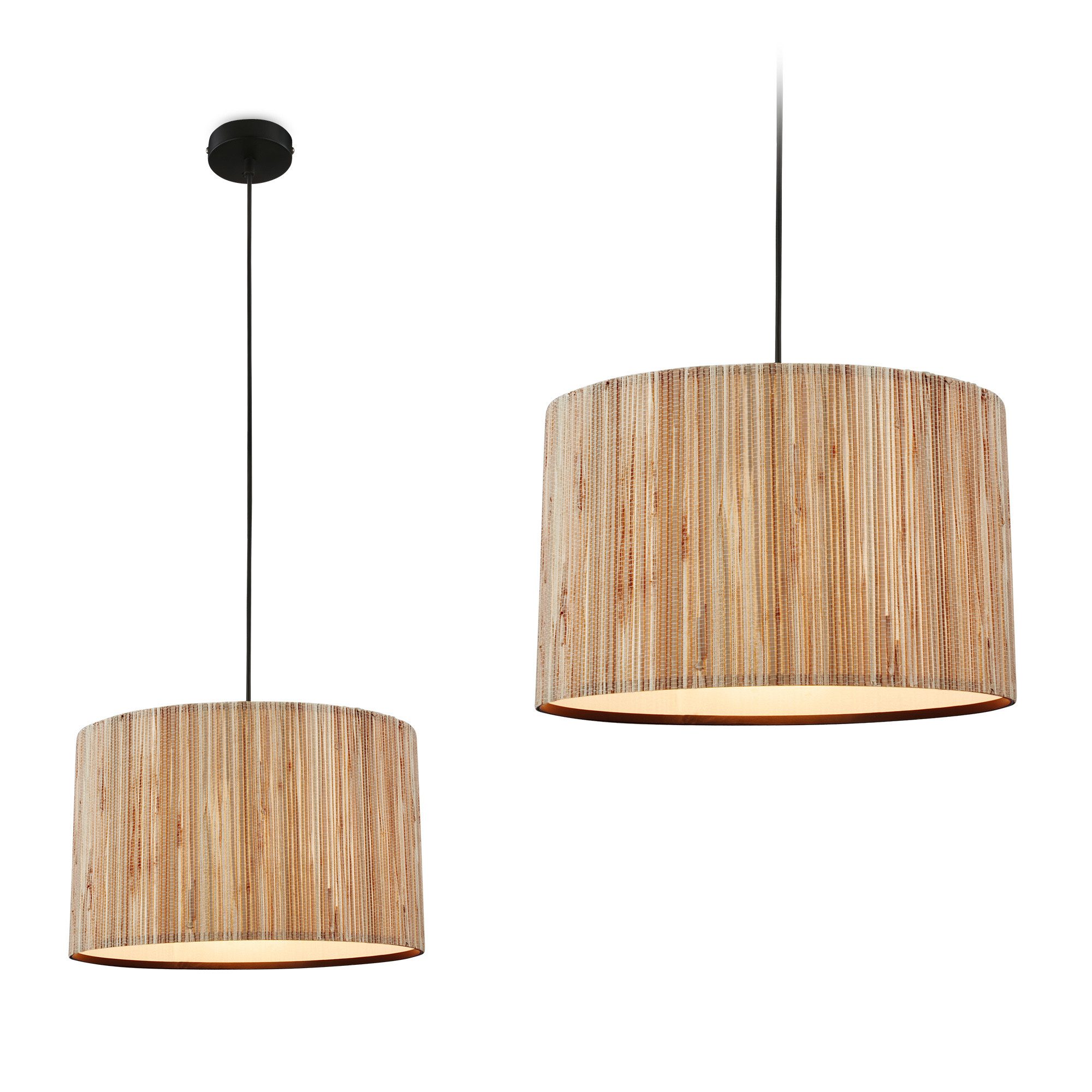 Briloner Leuchten LED Pendelleuchte Hängelampe Natur Stroh Bast 1-&3-flammig 485X, ohne Leuchtmittel, Abhängig vom Leuchtmittel, Hängelampe Natur max. 10W Esszimmer Wohnzimmer Küche