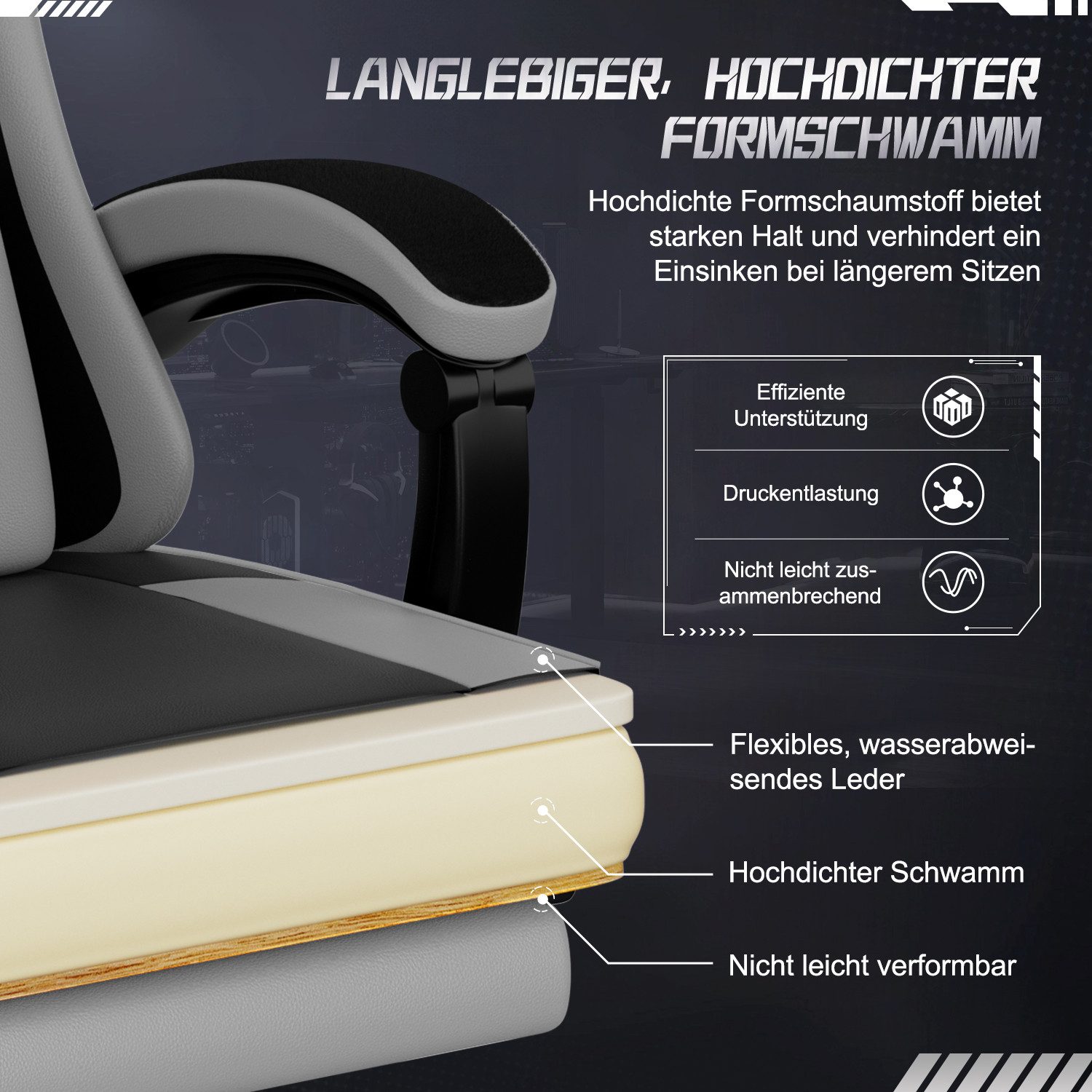 Adormii Gaming-Stuhl Gaming Stuhl ergonomisch Gaming Chair Bürostuhl verstellbare (Gaming Stuhl mit verstellbaren Lendenkissen, Armlehne und Kopfstütze, Gamer S – Bild 5 von 5